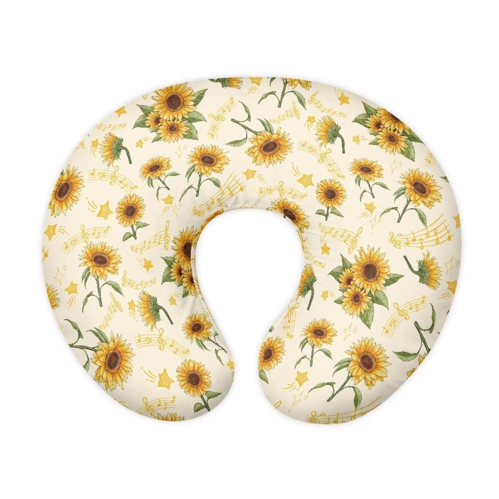 Nopersonality Sunflower Musical Nursing Pillow Cover for Infant, Lightweight Neutral Breastfeeding Pillow Slipcover, Breathable Removable Pillow Cover for Infant Snug