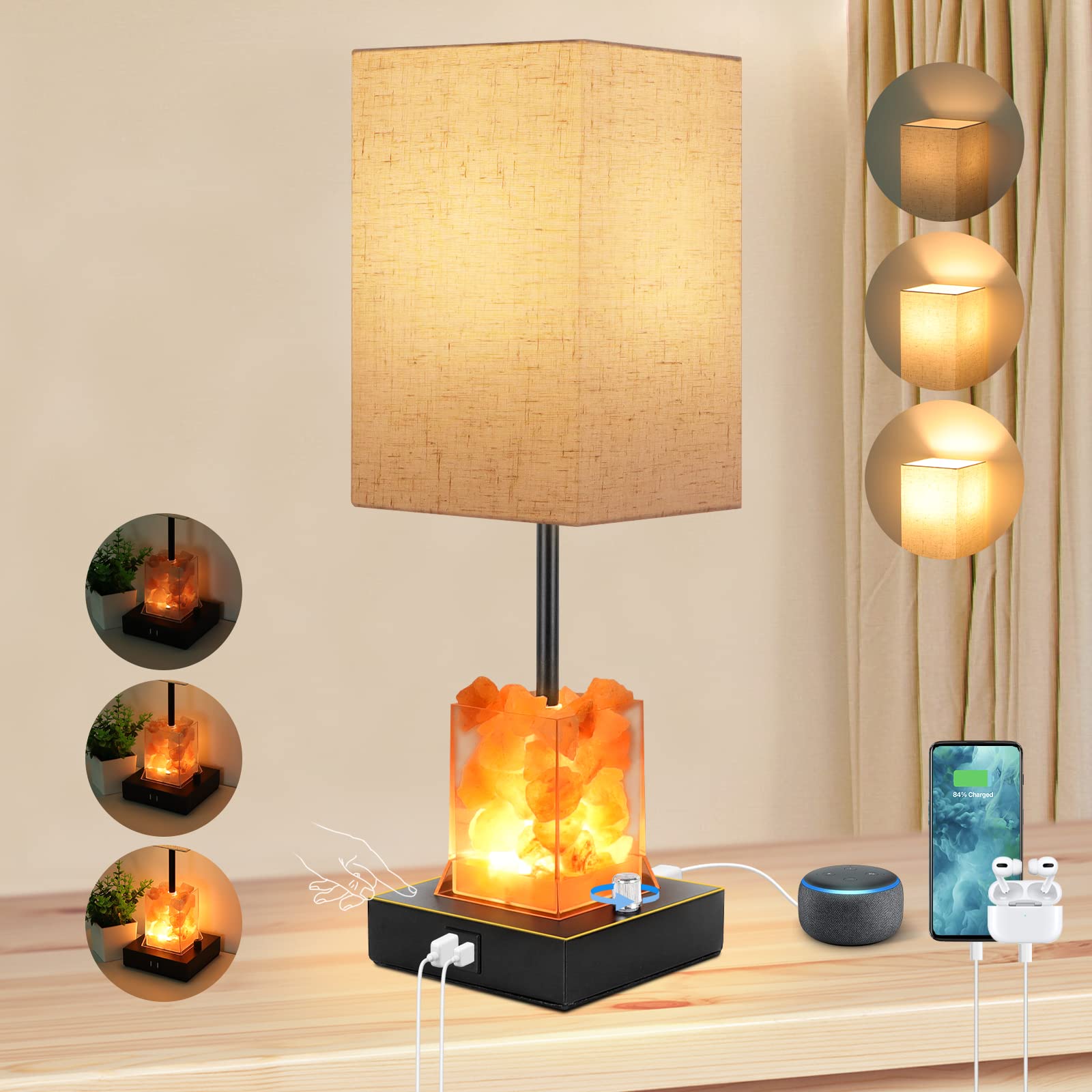 Dott Arts Touch Table Lamps with USB Ports, 3Way Dimmable Bedside