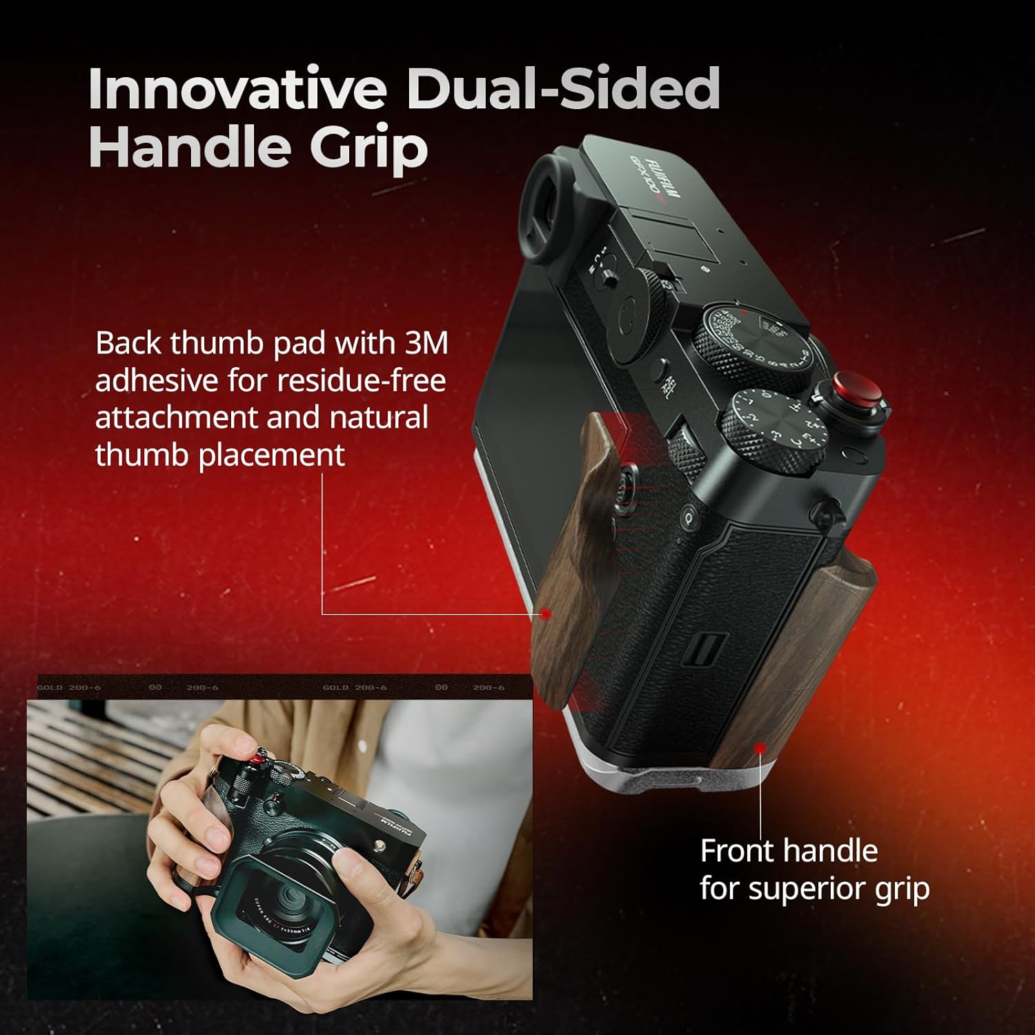 SMALLRIG Wooden Handgrip for for FUJIFILM GFX100RF+Universal Leather Camera Neck Shoulder Strap