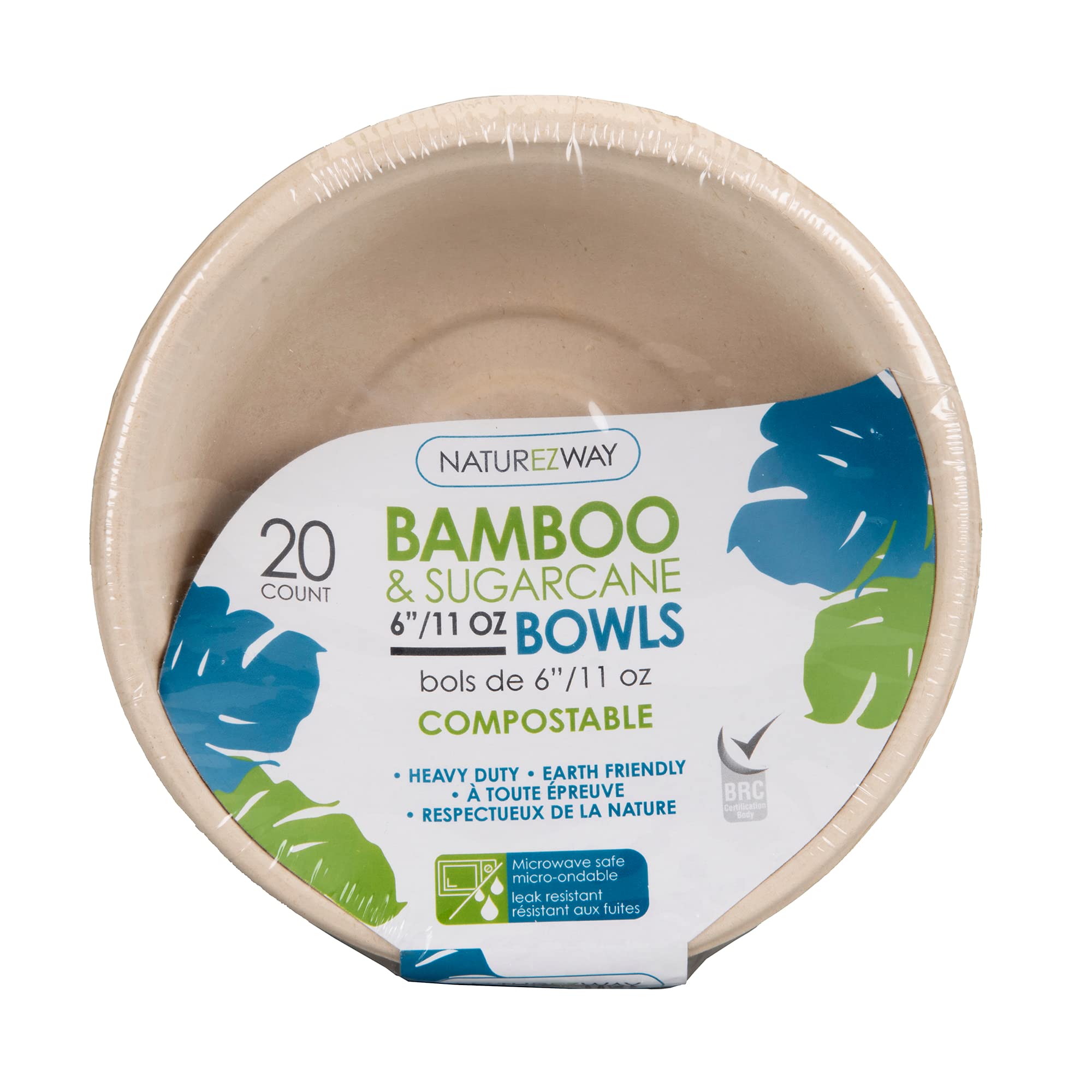 Naturezway Premium Quality 6" Bamboo & Sugarcane Bowl 11oz [20 PACK] Composable, Eco-Friendly, Disposable, Party Supplies