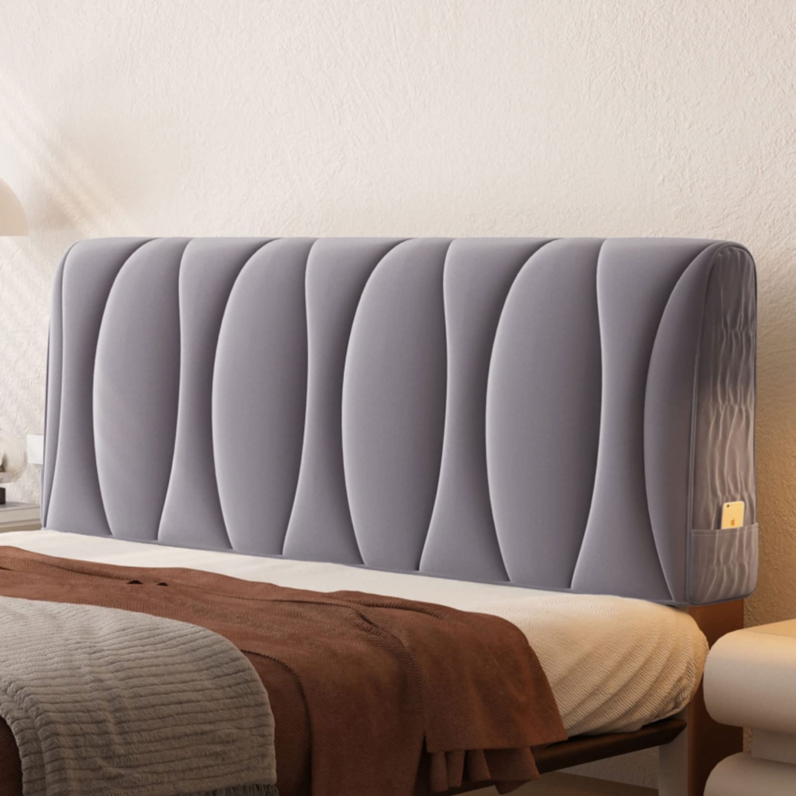 Headboard Cover Thickened Padding Quilted Soft Flannel Bed Head Cover Double King Size Single Wood/Leather/Iron Bed Headboard Slipcover Protector Dust-Proof Kids Adult Bedroom Decoration(190cm,A)