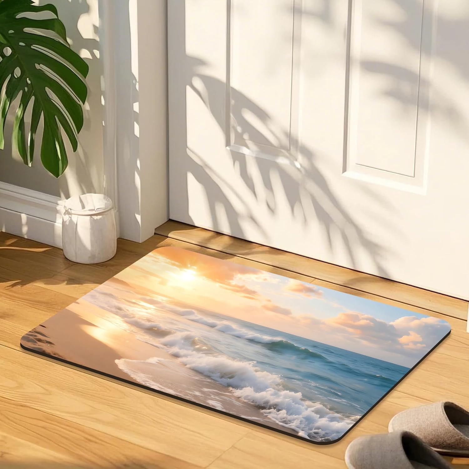 Quick Dry Bath Mat for Bathroom,Super Absorbent Beach Welcome Bath Rug Non-Slip Rubber Backing,Machine Washable Bathroom Floor Mat for Shower, Tub, Sink Area Sunrise 30x20