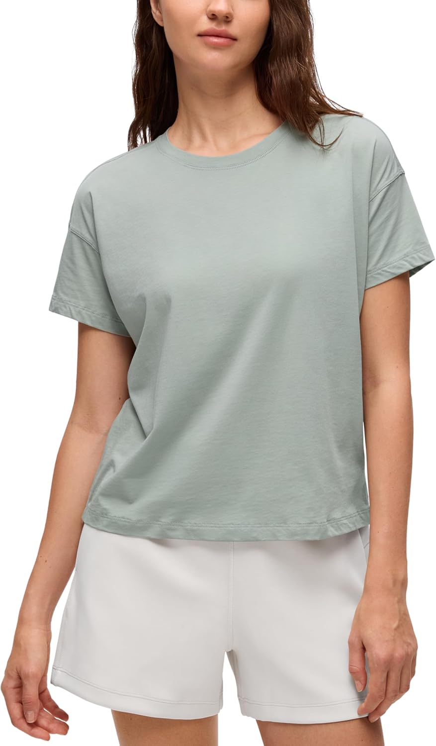 CRZ YOGA Pima Cotton Relaxed T-Shirts for Women - Workout Athletic Gym Casual Short Sleeve Shirts Basic Crewneck Hip Tops
