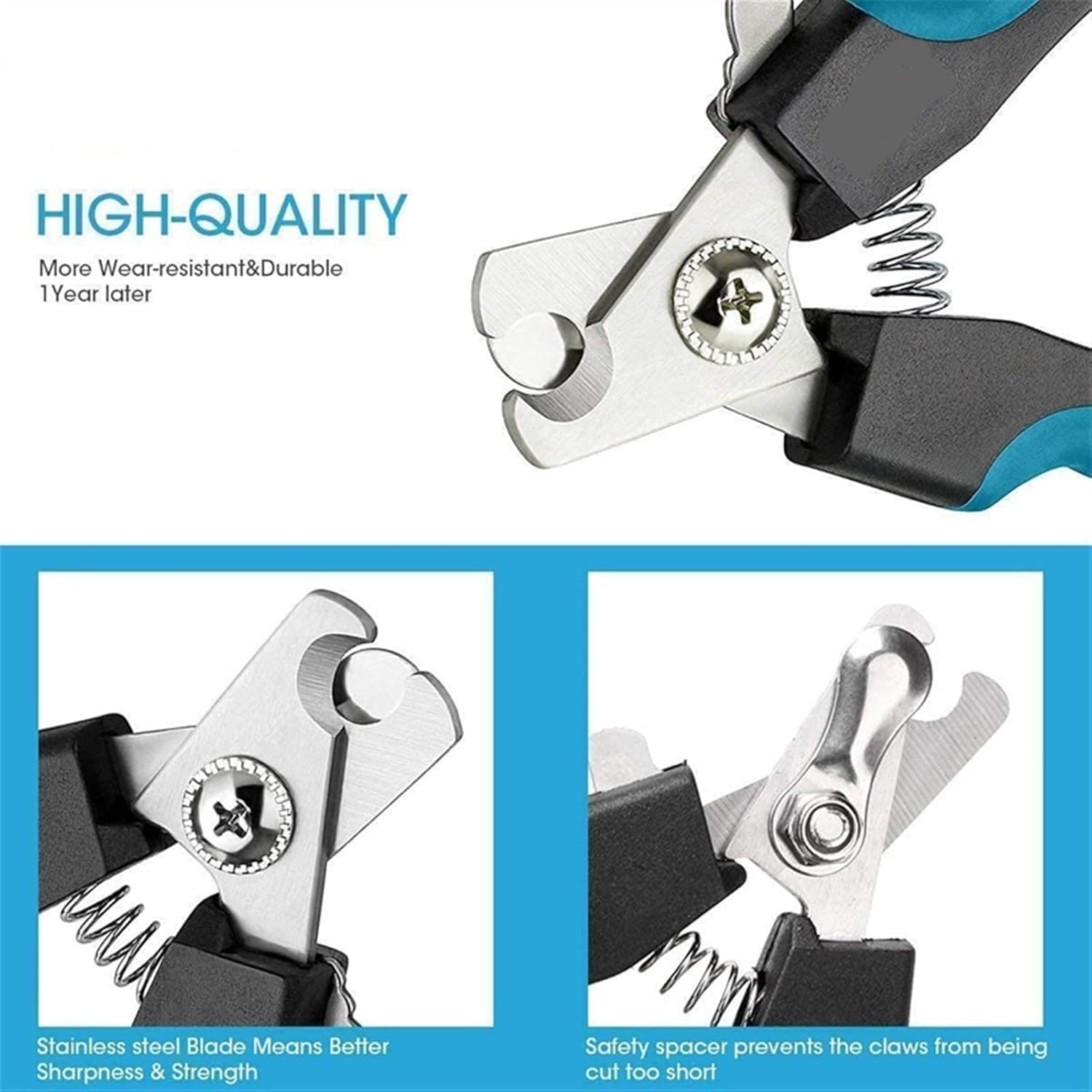 Pet Nail Scissors Professional Pet Nail Clipper with Safety Guard Stainless Steel Scissors Cat Dog for Claw Care Grooming Supplies Size Fits Blue(OneColor)