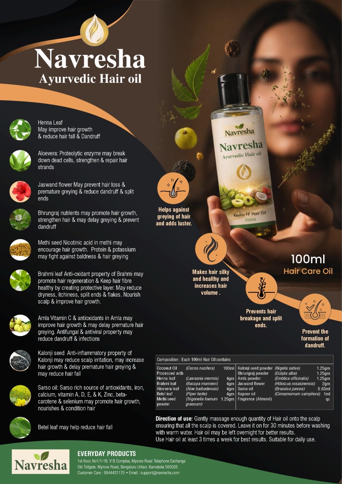 Ayurvedic Hair Oil with Bhringraj, Amla, Brahmi and Onion, Hair Growth and Anti Hair Fall, Dandruff Control, 100ml-image-43