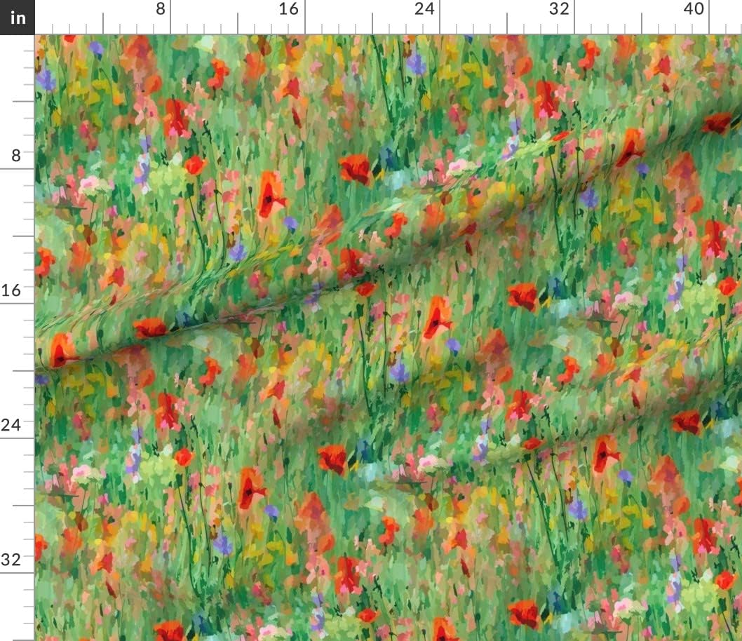 Spoonflower Fabric - Field Summer Pink Green Blue Yellow Flowers Bloom Printed on Petal Signature Cotton Fabric Fat Quarter - Sewing Quilting Apparel Crafts Decor