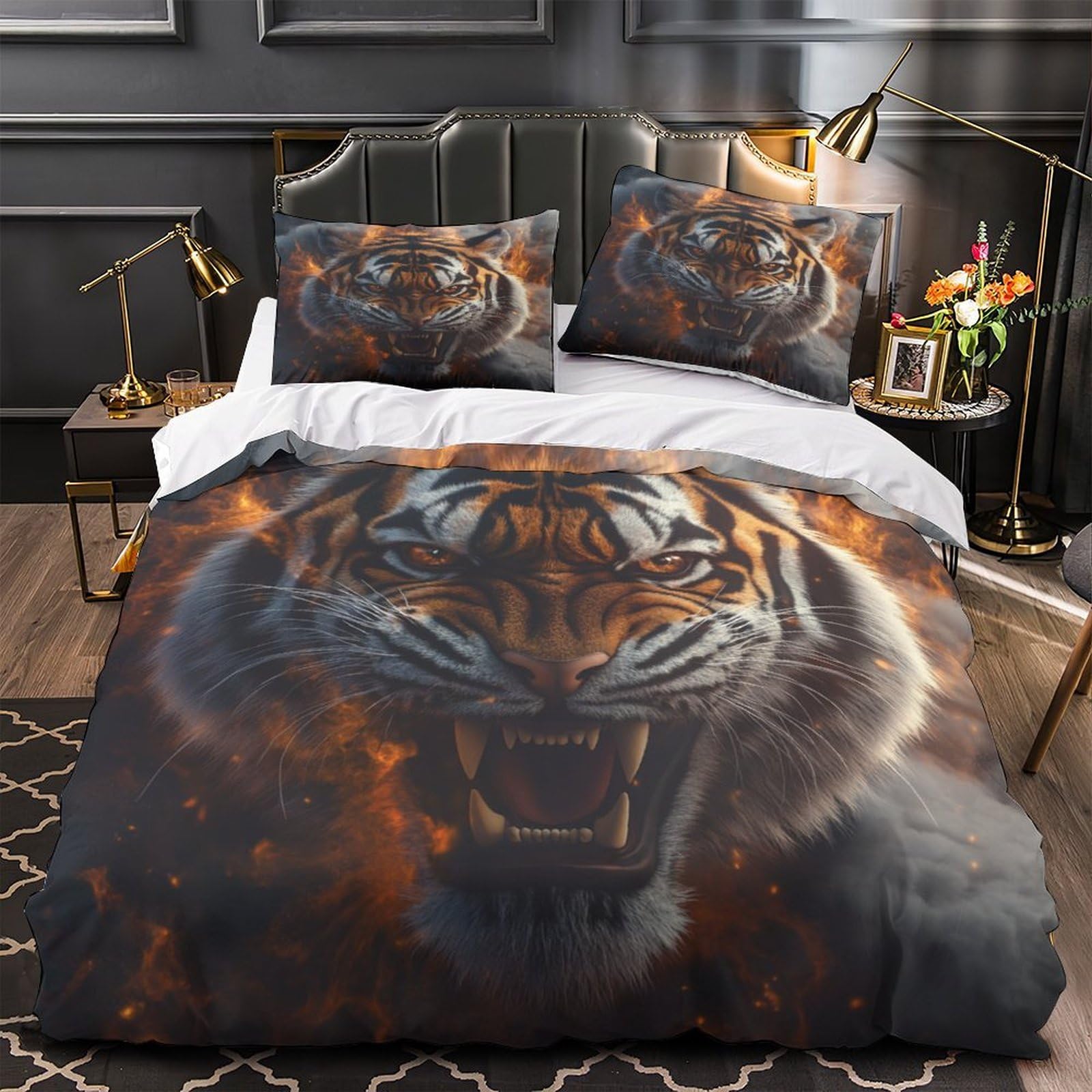 Housse de couette tigre hypoallergénique et lavable en machine pour grand lit 220x240