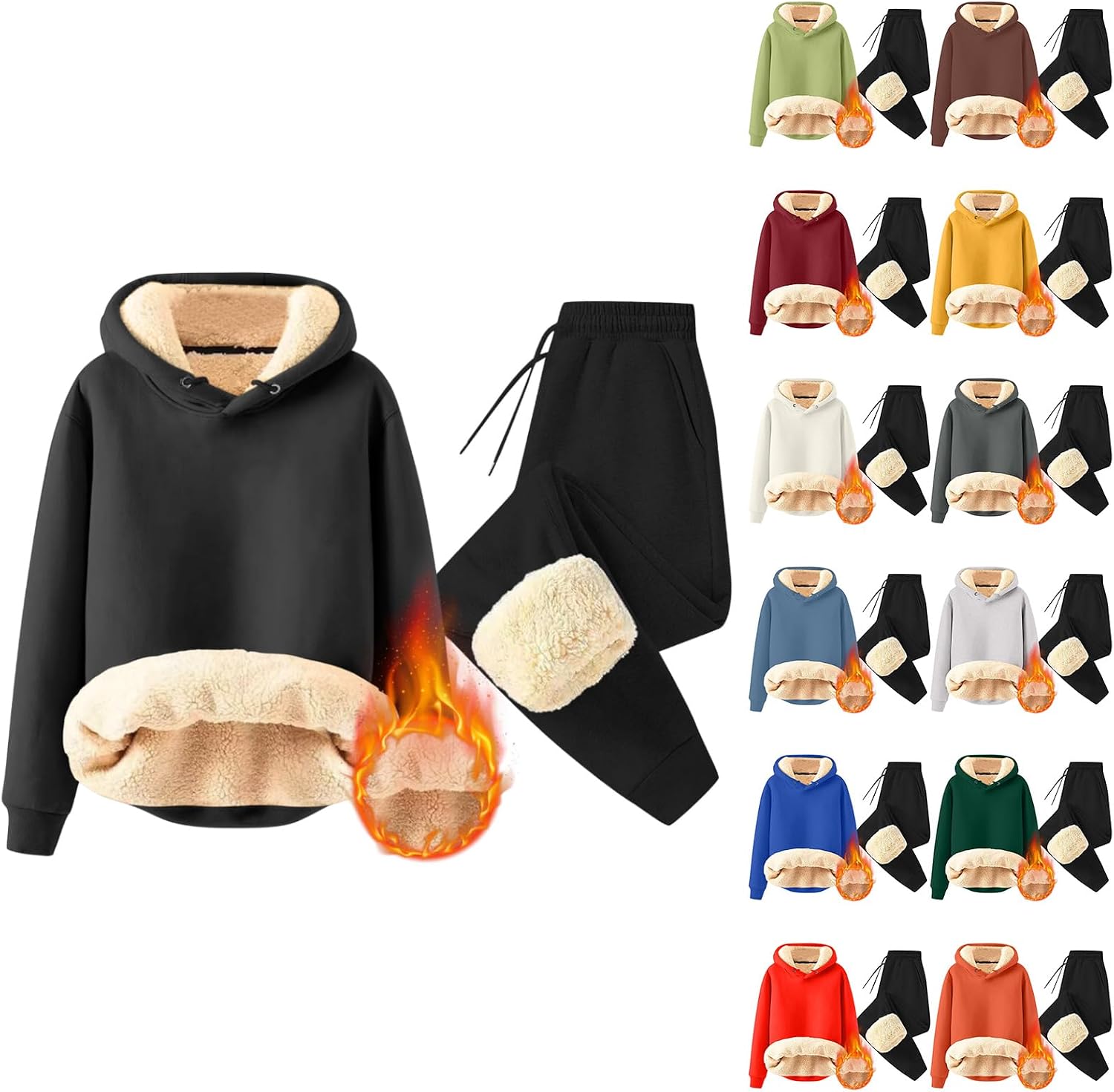 Men's Sherpa Lined Hoodie Tracksuit 2 Pieces Set Athletic Casual Hooded Sweatshirt and Joggers Set Sweatsuit Outfits