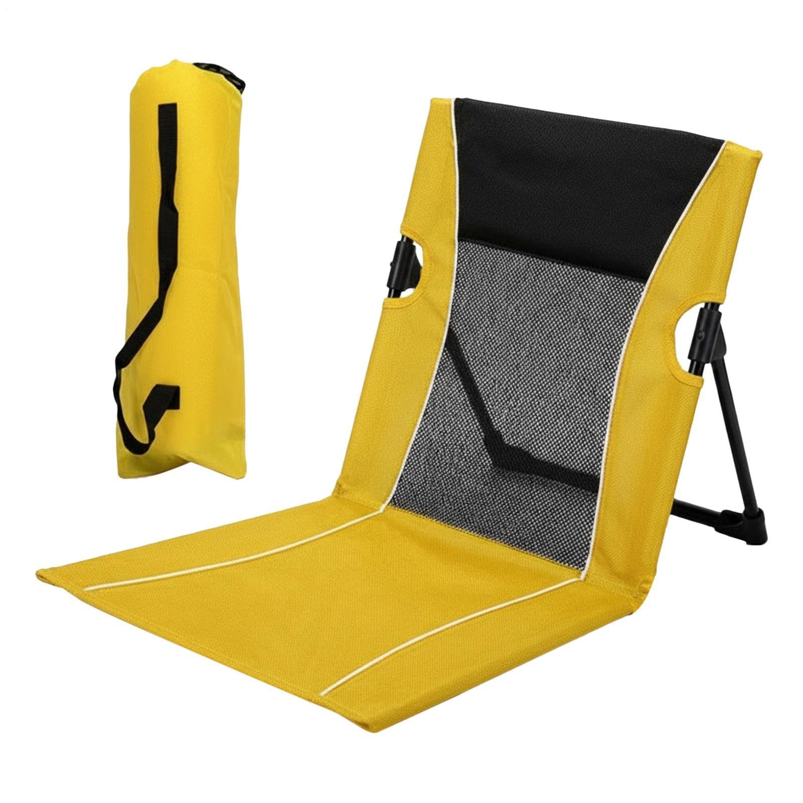 Foldable Low Profile Beach Chair with Back Support, Portable Pool Lounge Chair, Lightweight Outdoor Camping Ground Chairs with Carry Bag, Breathable Mesh Seat for Poolside Picnic Lawn Beach Garden