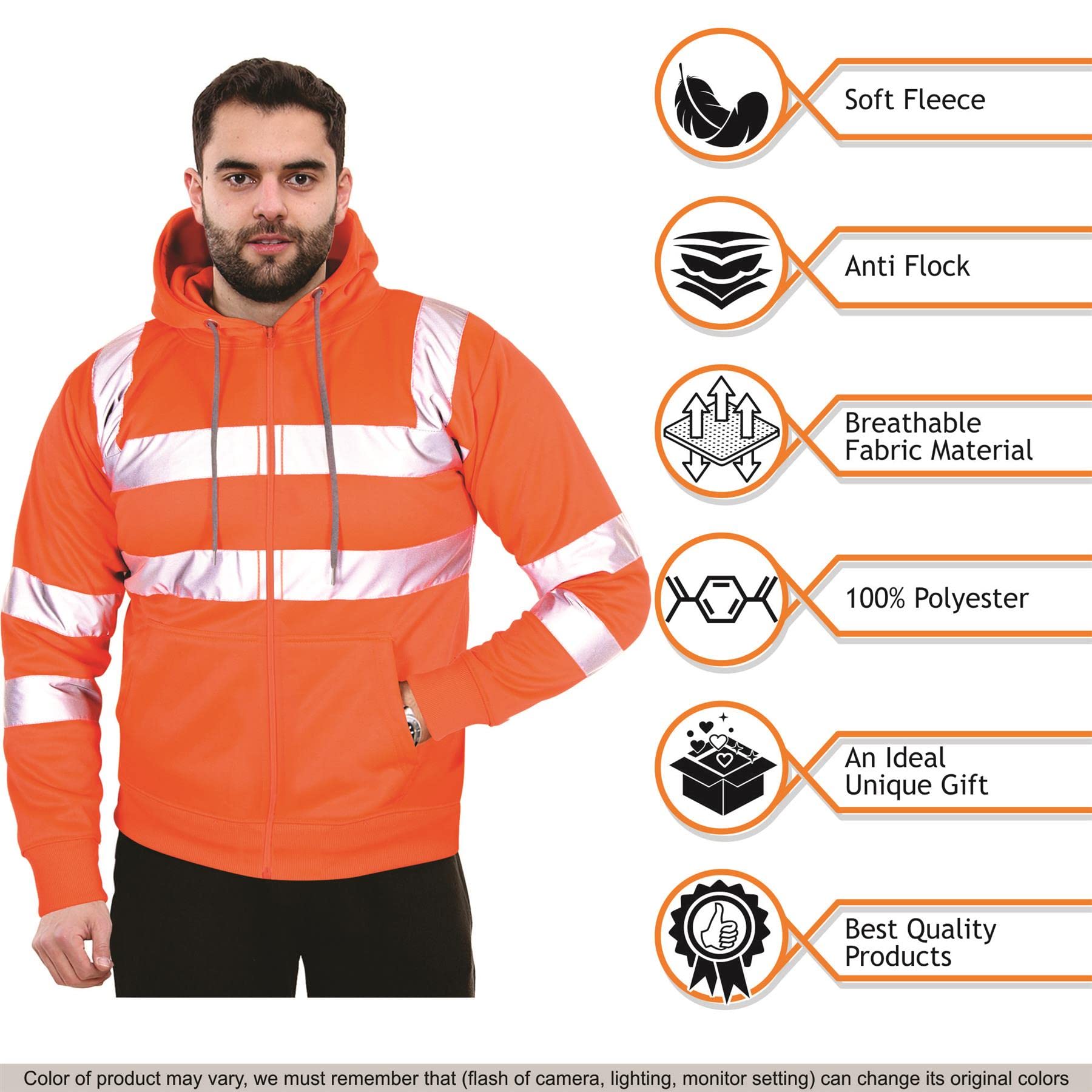 A2Z Haut Visibilité Sûr Travailler Encapuchonné Fermeture Éclair Deux Ton Réfléchissant Ruban Le Pull Sweat-Shirt - Hi Vis Zipper Orange XXL