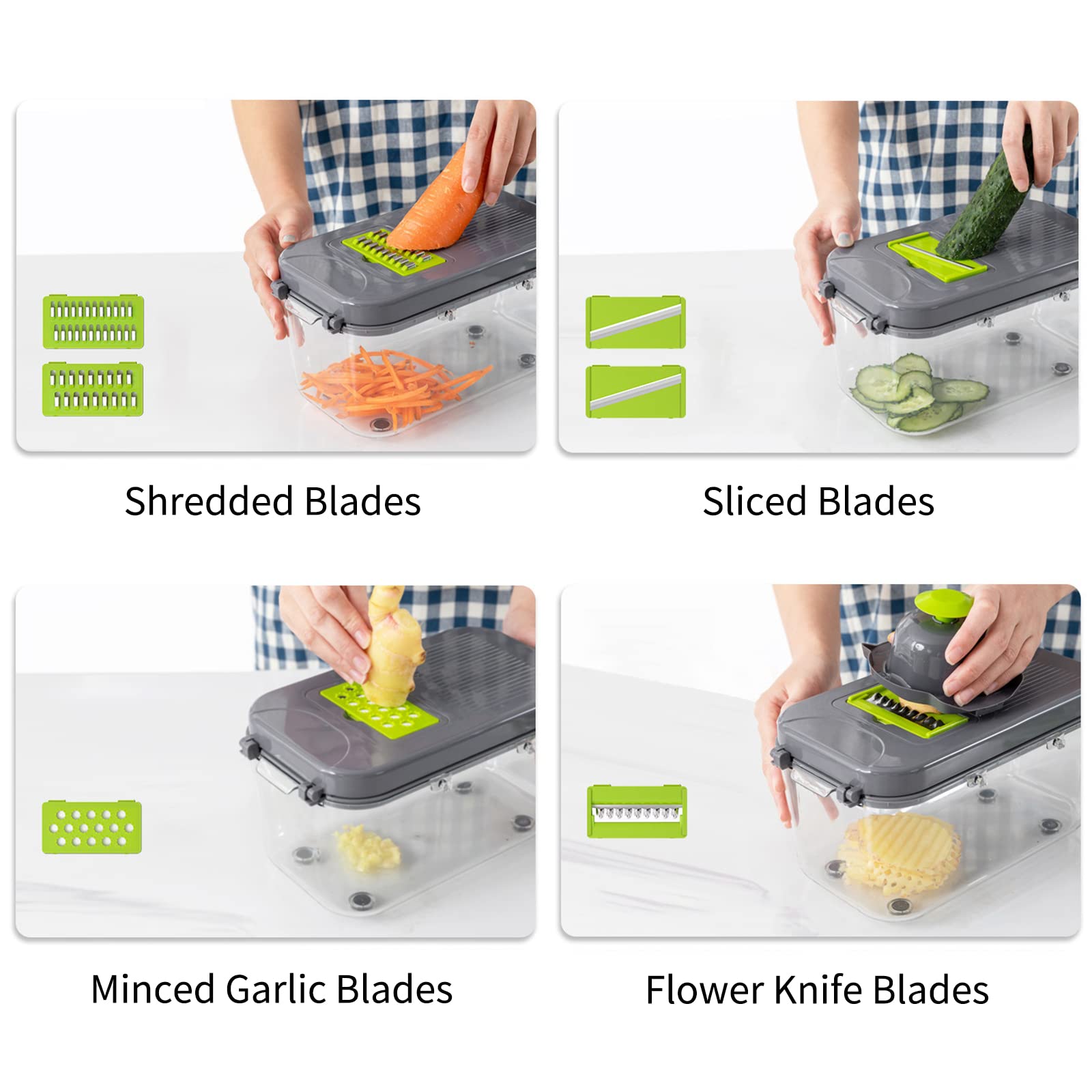 Mandolina per Verdure Manuale,22 in 1 Tagliaverdure Multifunzione,Affetta Verdure Manuale Professionale,con 8 Lame Regolabili per Affettare