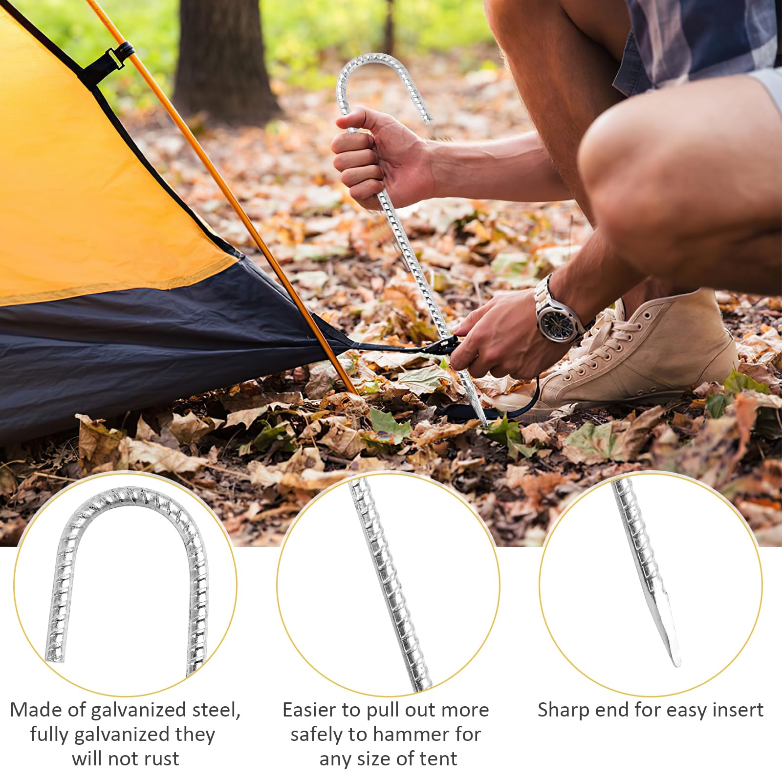 Per Campeggio E Giardino Picchetti Tenda 30 Cm, 10 Pcs Ancoraggi A Terra In Solido Acciaio, Picchetti Di Fissaggio A Terra 8mm A Forma Di J Barra Di Rinforzo In Acciaio Per