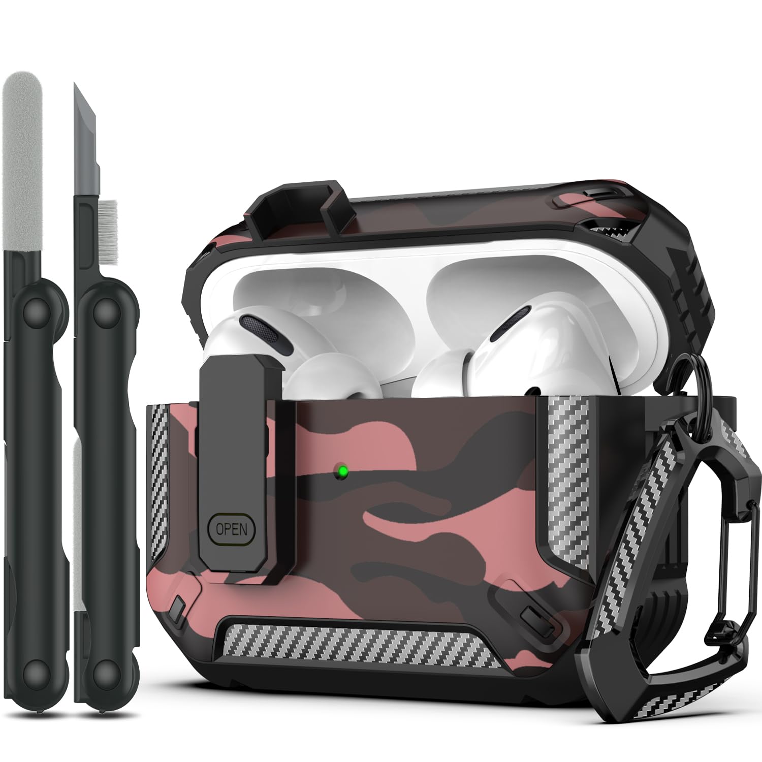 RFUNGUANGO - Funda para AirPods Pro 3 con Cierre y Kit de Limpieza, Transparente, rígida, para Videojuegos, con Soporte para teléfono Integrado, antigolpes （Naranja） — view 41