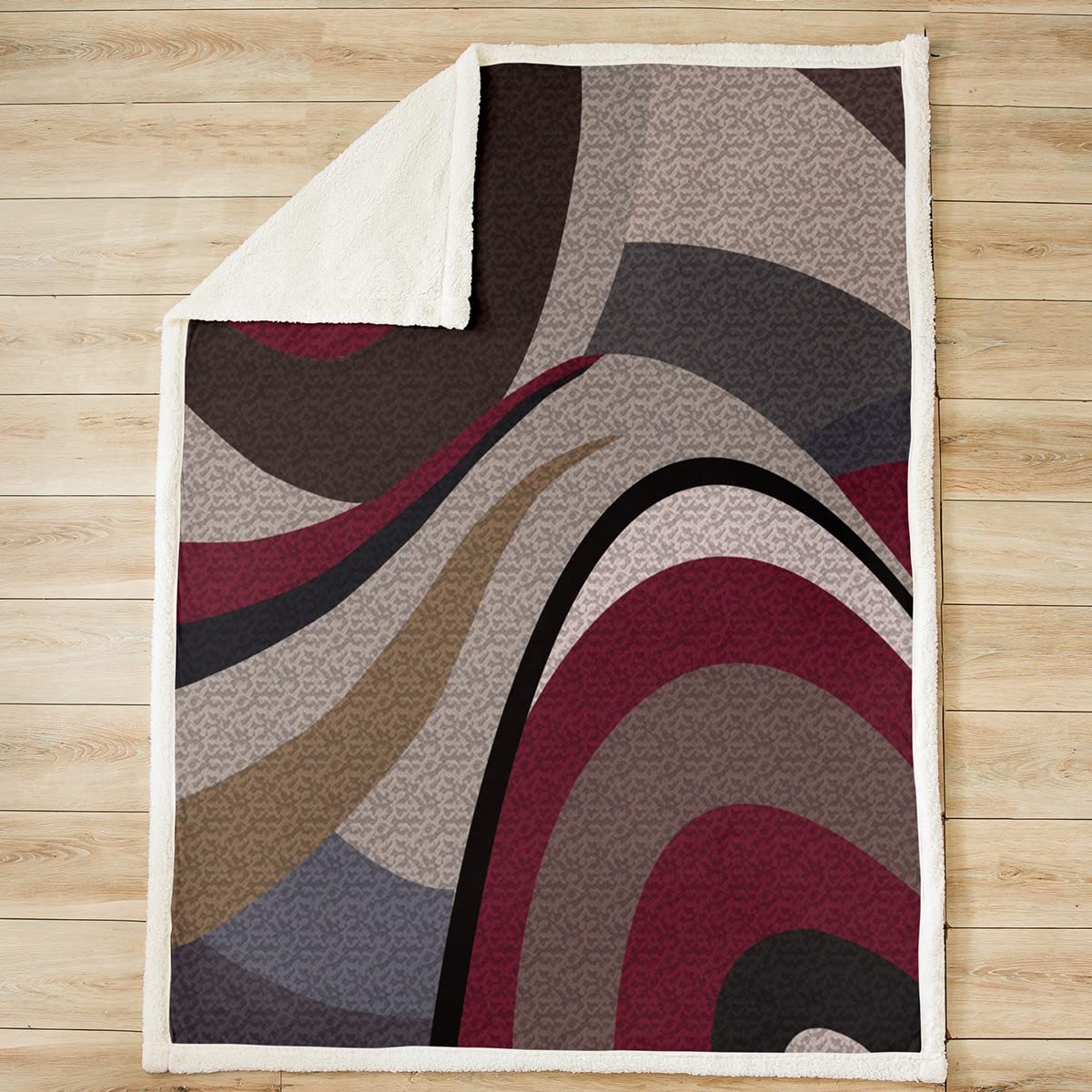 Coperta in pile con stampa geometrica, stile astratto, stile semplice, per letto, divano, grigio, rosso, marrone, nero, Sherpa, design moderno, 200 x 200 cm