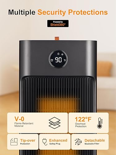 Miniatura 5 de AKIRES Calentador eléctrico con humidificador, calentador de cerámica oscilante portátil de 23 pulgadas y 1500 W con control remoto, termostato,