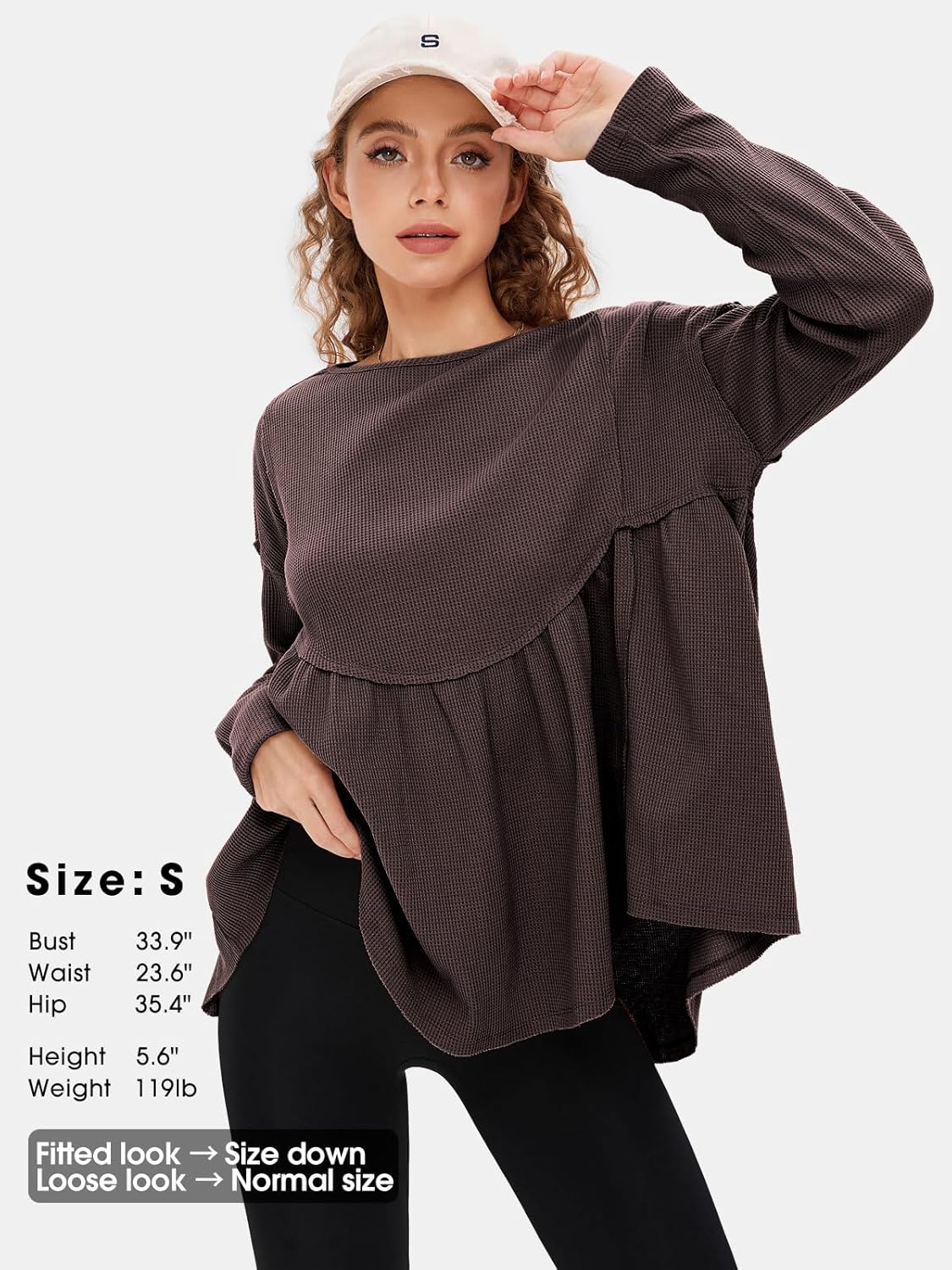 EXLURA Waffle Knit Long Sleeve Shirts for Womens Crewneck Loose Babydoll Tunic Tops Maternity Top Spring Fall Fashion Outfits - Image 3