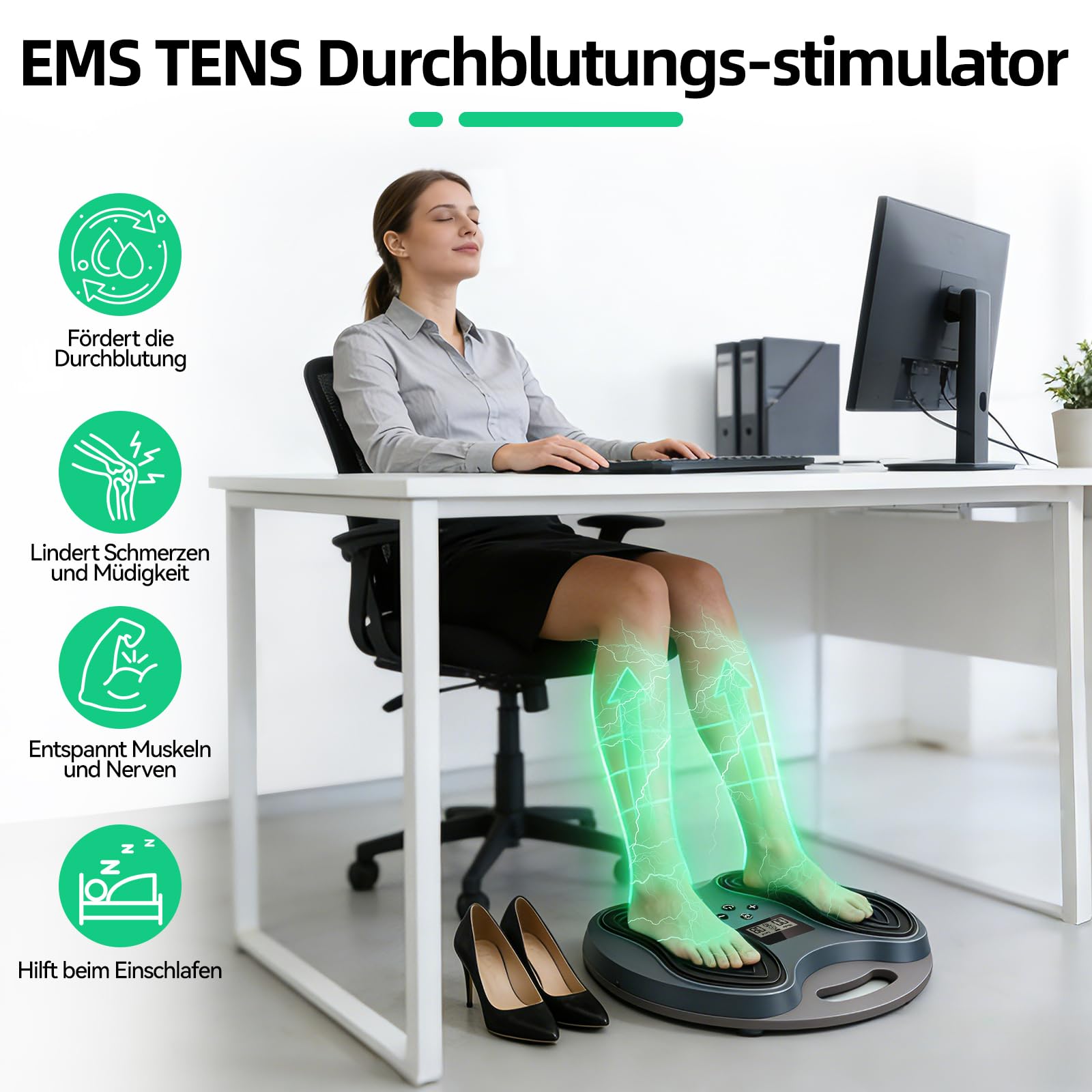 Medic Durchblutungs-Stimulator Beine, Tragbar Fußmassagegerät für Schmerz und Durchblutung, Verbessert Polyneuropathie, EMS Fußmassagegerät, Bekämpft Knie- und Beinschmerzen, mit 4 Elektrodenpads