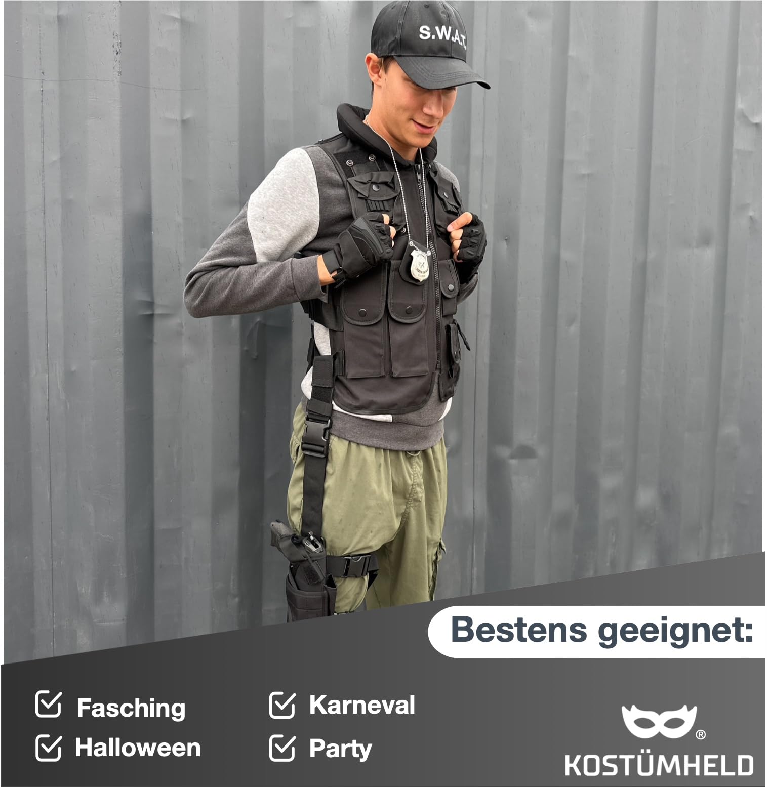 SWAT Costume unisex 6 in 1 per uomo e donna, per Carnevale e Halloween