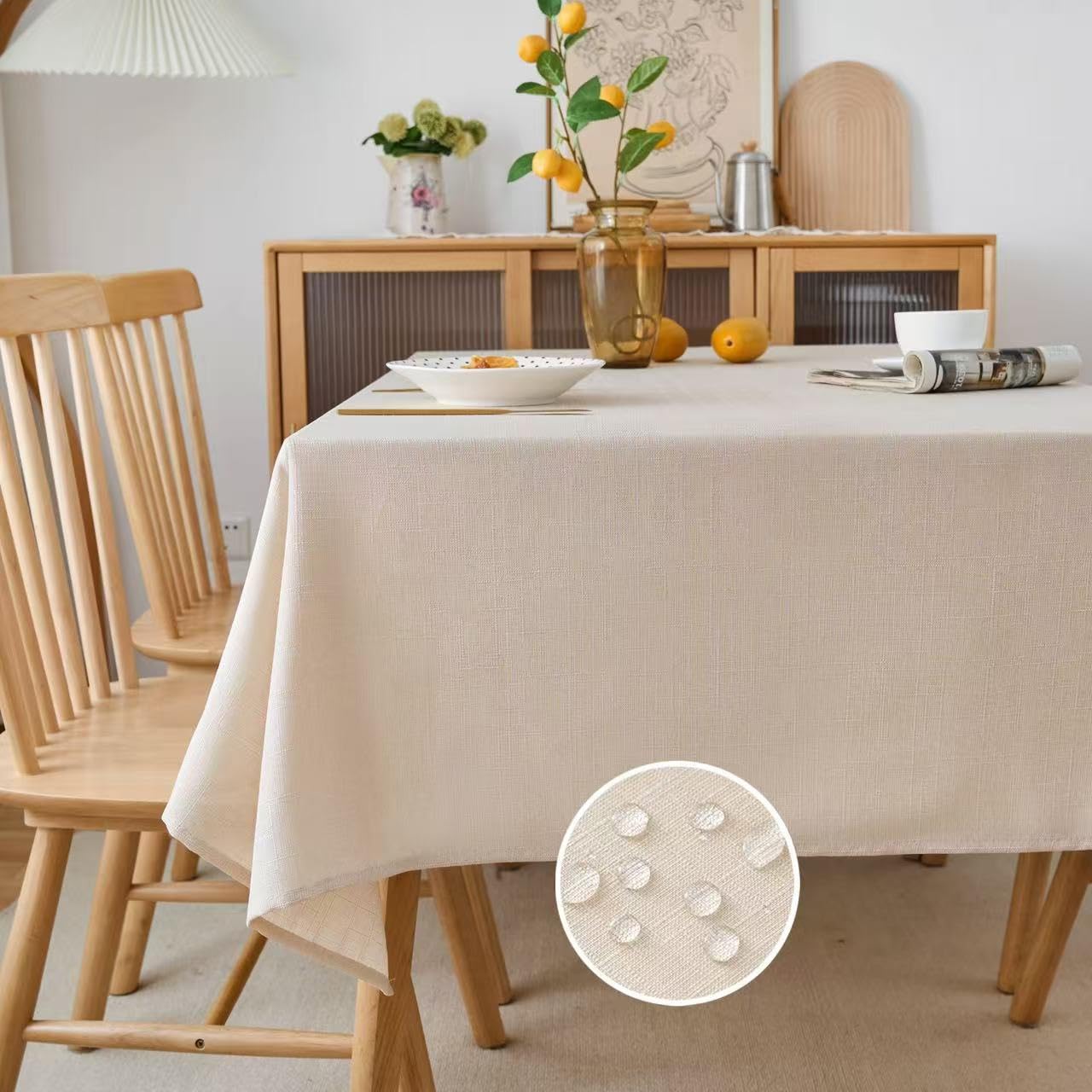Photo 1 of NLMUVW Square Linen Tablecloth, Champagne Small Table Cloth Water Resistant Farmhouse Rustic Table Cover for Kitchen Dining Café, 42 x 42 Inch