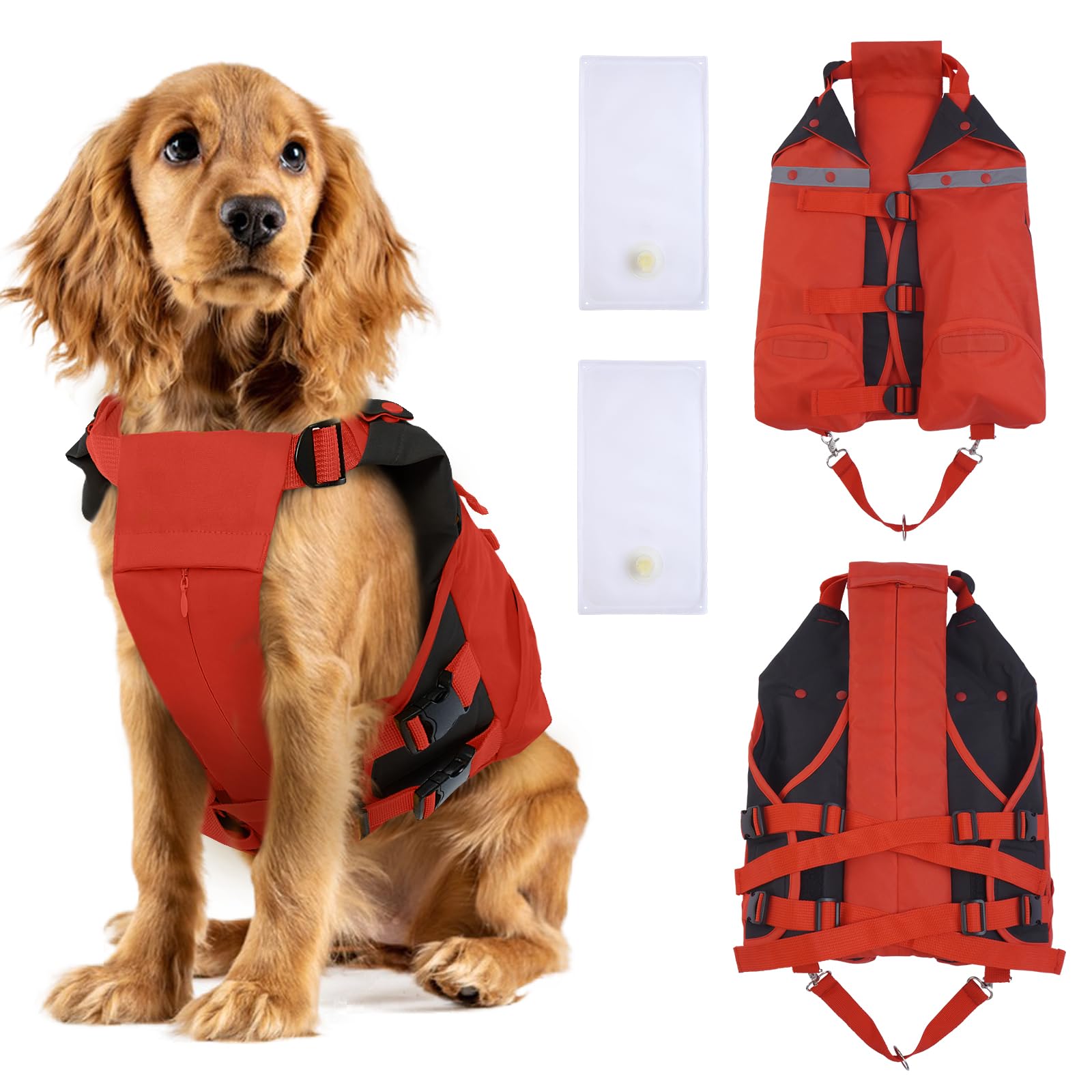 Chaleco Salvavidas para Perros, Chaqueta Chaleco de Seguridad Cachorros Ropa de Baño para Perros Pequeños Medianos Grandes(Rojo, S)