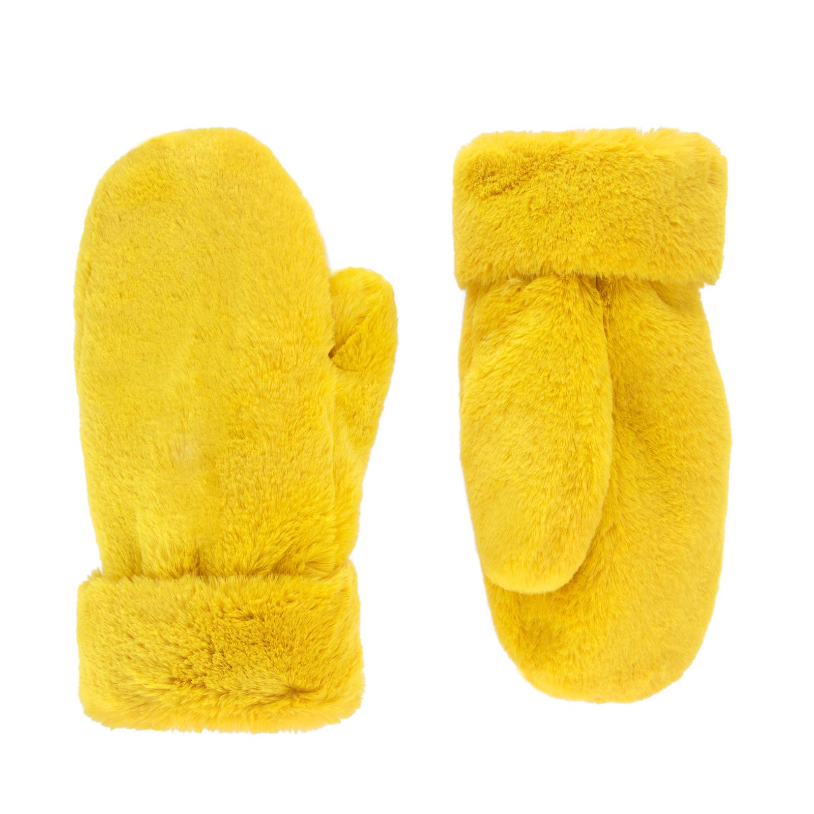 Futrzane Modern Gloves - Womens Faux Fur Lined Mittens - Fluffy Ladies Gloves (Yellow Short Modern)