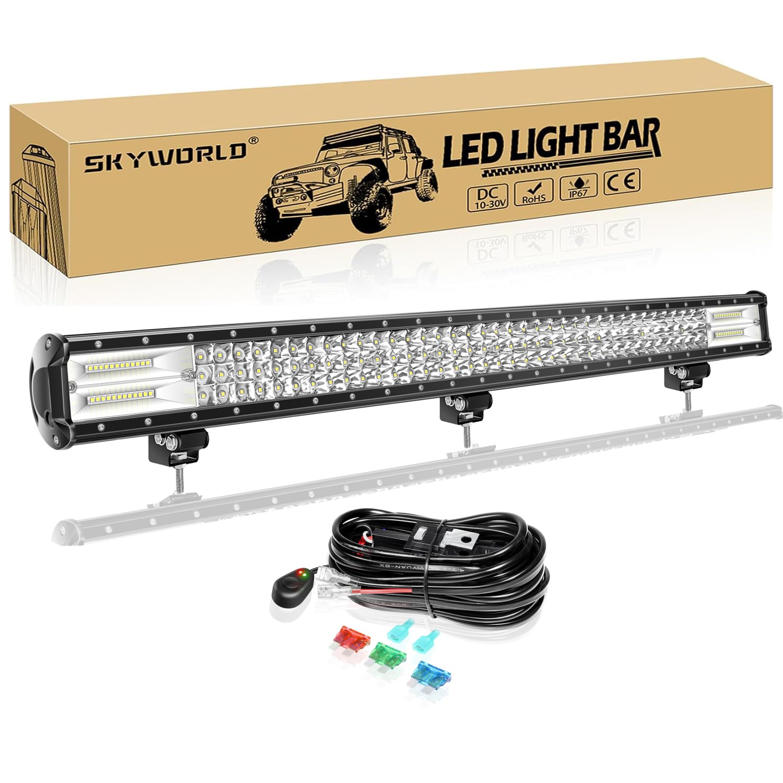 SKYWORLD Listwa świetlna LED 7D 39 cali, 12 V, 24 V, listwa świetlna LED, reflektor roboczy, listwa świetlna do łodzi, reflektor do samochodów, jeepów, ciężarówek, SUV, 4 x 4, ATV z kablem