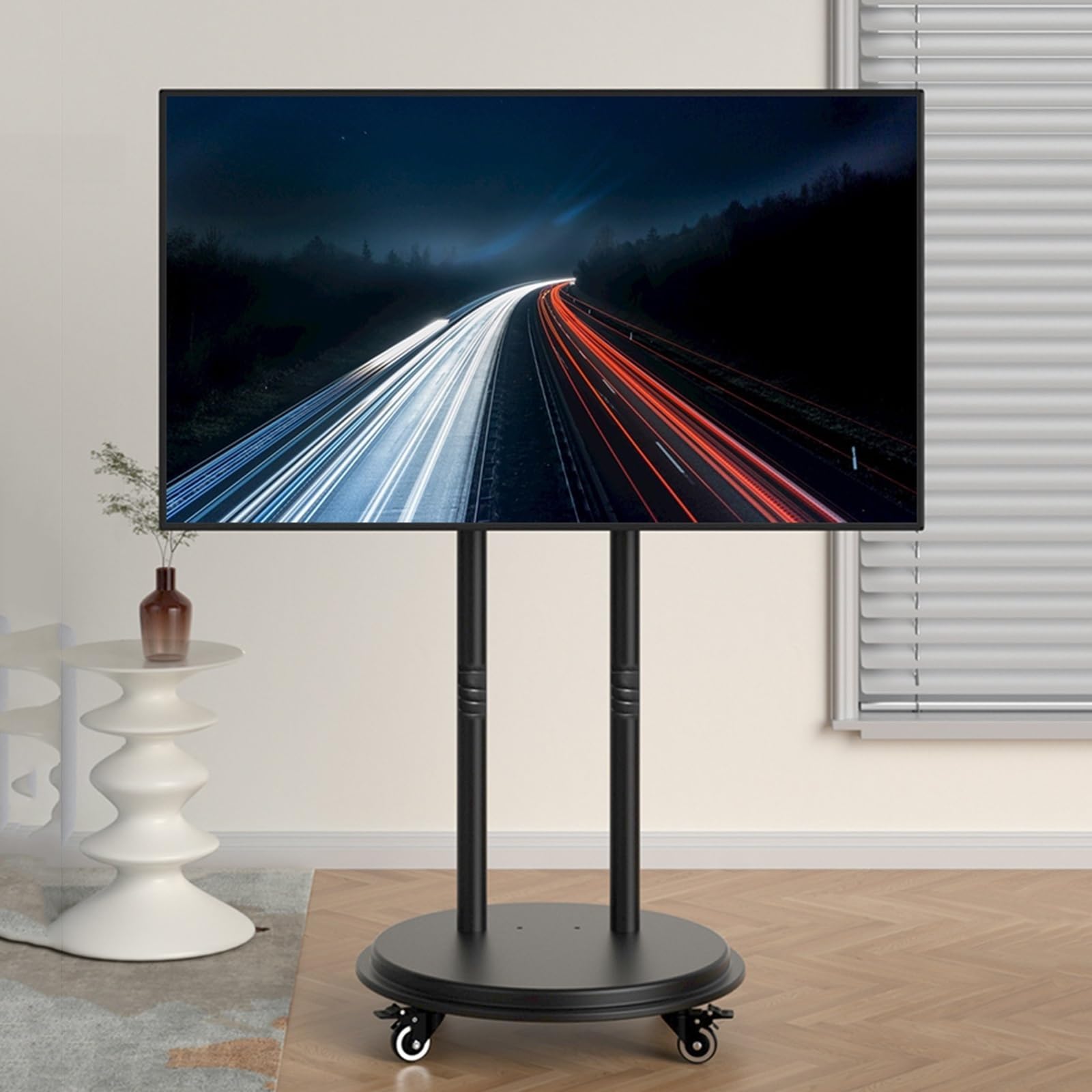 HPTHLY Portable Tv Floor Stand - Mobile Tv Cart Tv Stand On Wheels For Screens From 42 To 90 Inches, Height-Adjustable Floor Stand, Supports Up To 60Kg/132Lbs, Vesa Max. 600X600Mm