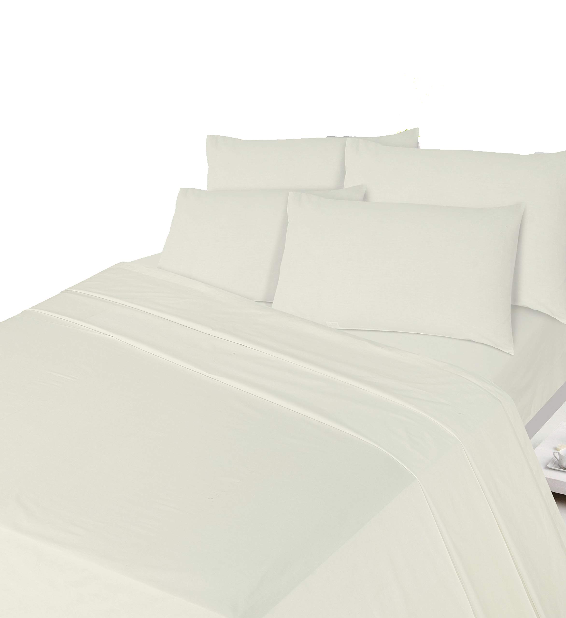 AmigZone 4 Piece Egyptian Cotton 200 Thread Sheet Set - Fitted Sheet, Flat Sheet with Pillow Pair cses (Cream, Housewife Pillow Cases Only)