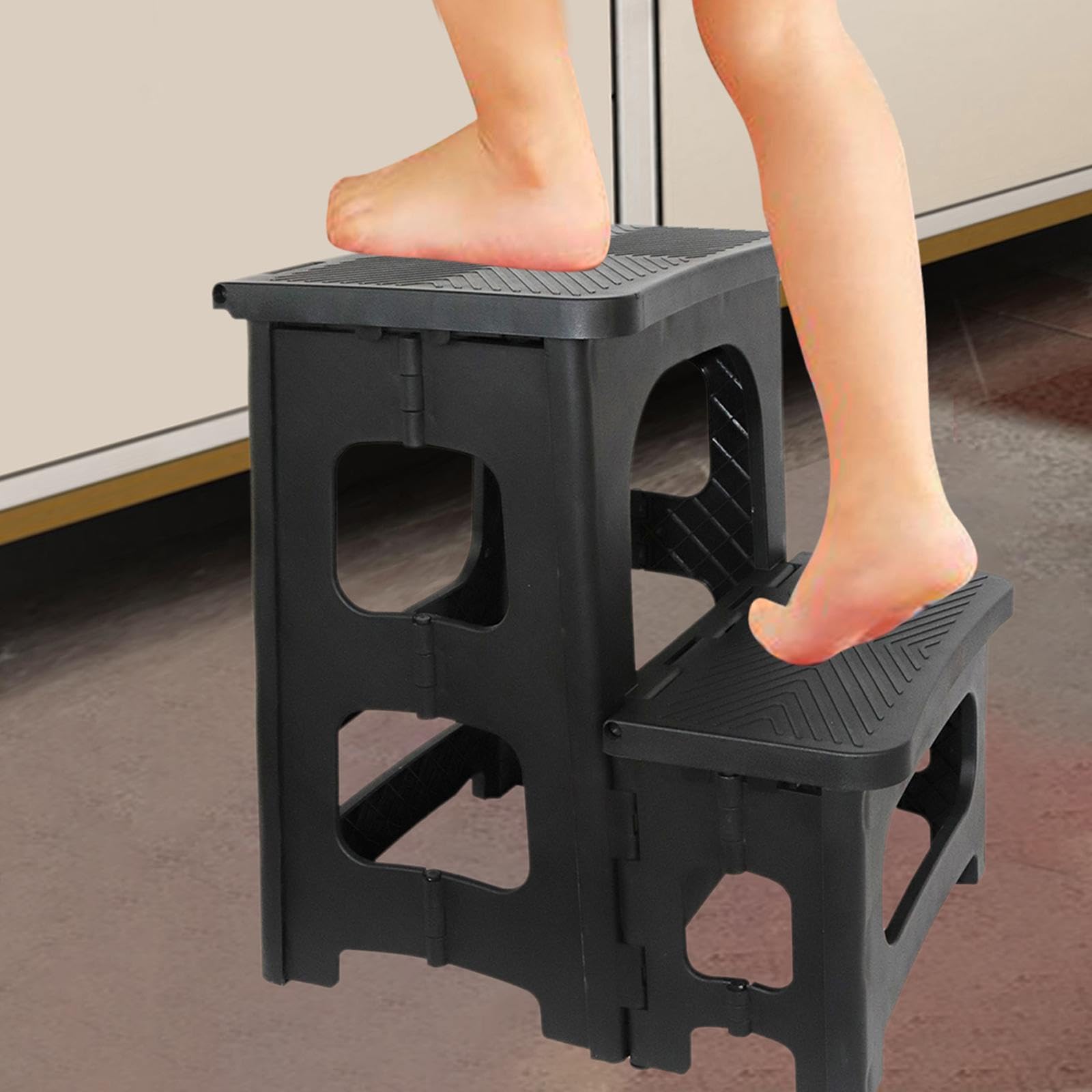 Taburete/escalera Plegable de Dos Peldaños Fabricado en Material PP Resistente con Función Plegable Que Ahorra Espacio para Cocina, Baño Domést