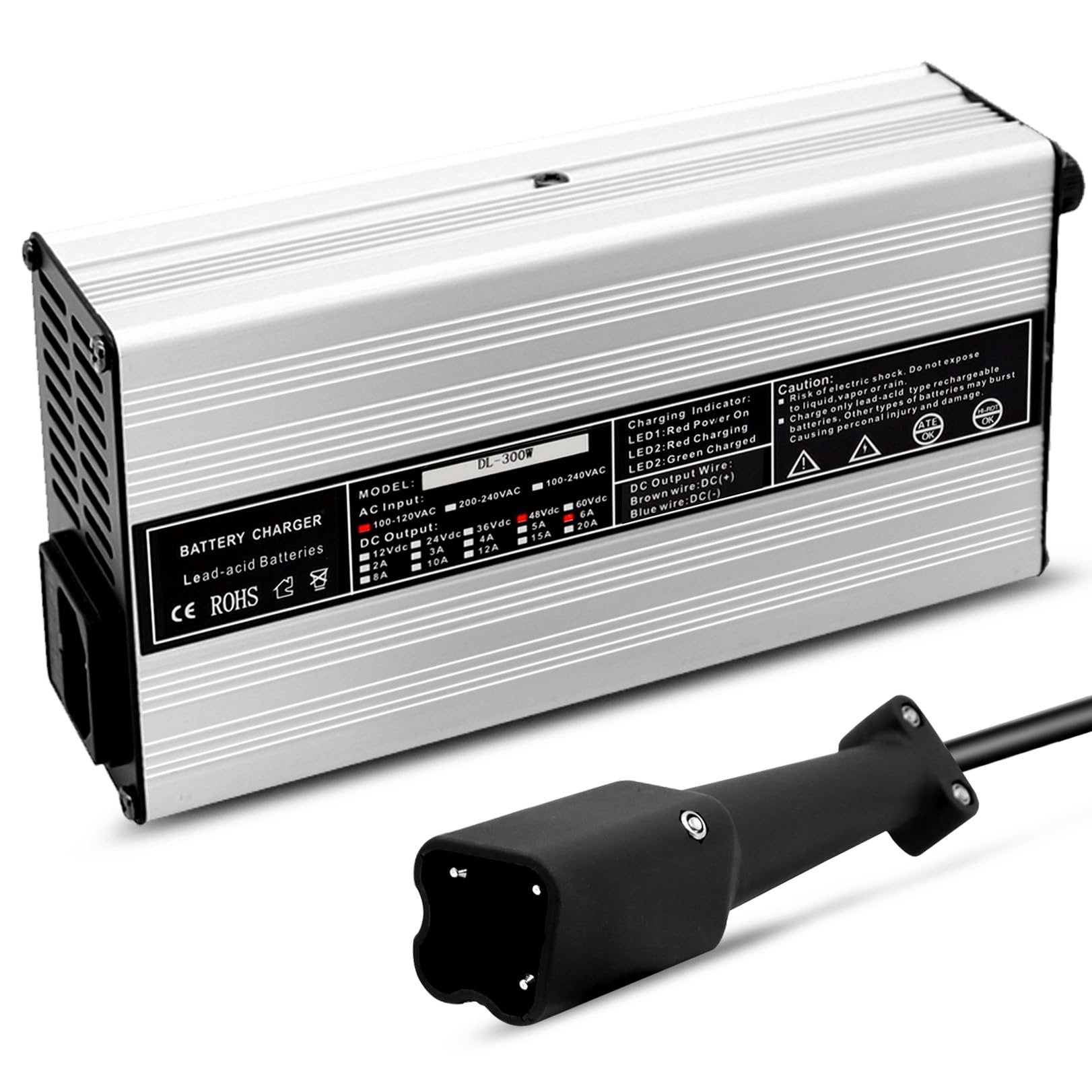 Nakkaa 48 Volt 6 Amp Golf Cart Battery Charger with 3-Pin Leaf Plug Compatible with G29 Golf Cart 2007-up