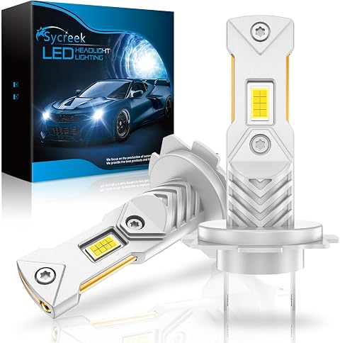 Sycreek Lampadine H7 LED,30000LM 6500K Bianco Freddo 12V Led H7 Lampade Faro per Auto e Moto 600% Luminosità 1:1 Mini Plug-n-Play