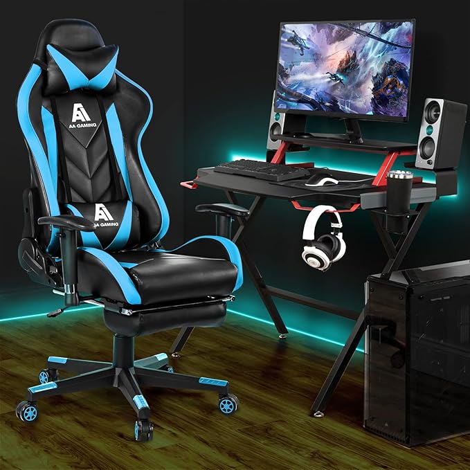 Gaming Chair High Back Ergonomic Computer Racing Chair Adjustable Office Chair with Footrest, Lumbar Support Swivel Chair - Upgraded Version BlackBlue