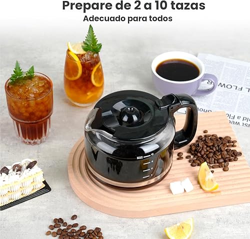 Miniatura 8 de Gevi Cafetera de 10 tazas con molinillo de rebabas integrado, temporizador programable, tanque de agua de 1.5L, filtro reutilizable y placa de