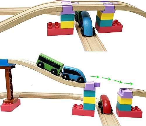 Miniatura 3 de Accesorios de madera para riel de tren, 16 piezas de conectores de madera para riel, compatibles con todas las principales marcas Woodens Train