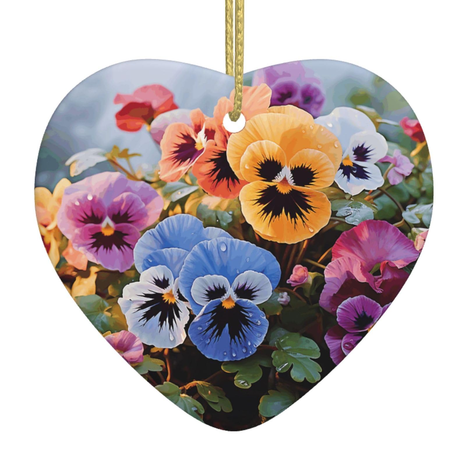 Fodpand Women's White Pansy Flowers Christmas Ornaments 2025, Gift Exchange For Men, Collectible Ceramic Ornament Heart Hanging Ornaments For Christmas Tree Decoration