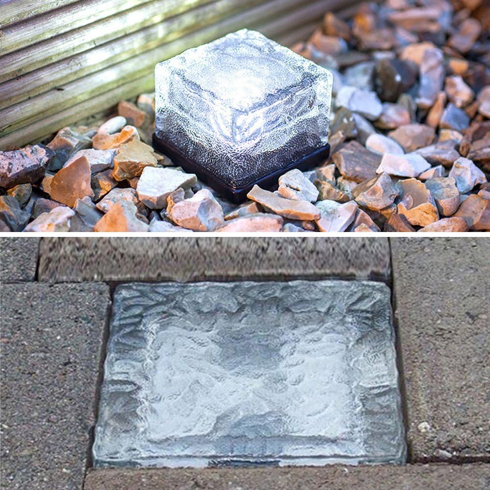 NEWNEN Solar Glass Ice Brick Lights Waterproof Solar Lights Lawn for Outdoor Lights Solar Garden Pack of 3