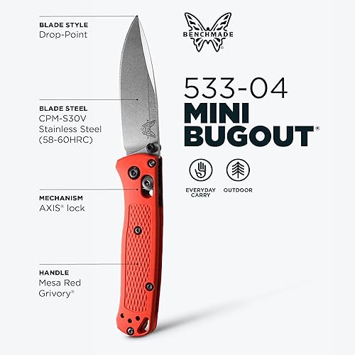 Vista 29 de Benchmade - Cuchillo Mini Bugout 533 con mango de grivory naranja (533)