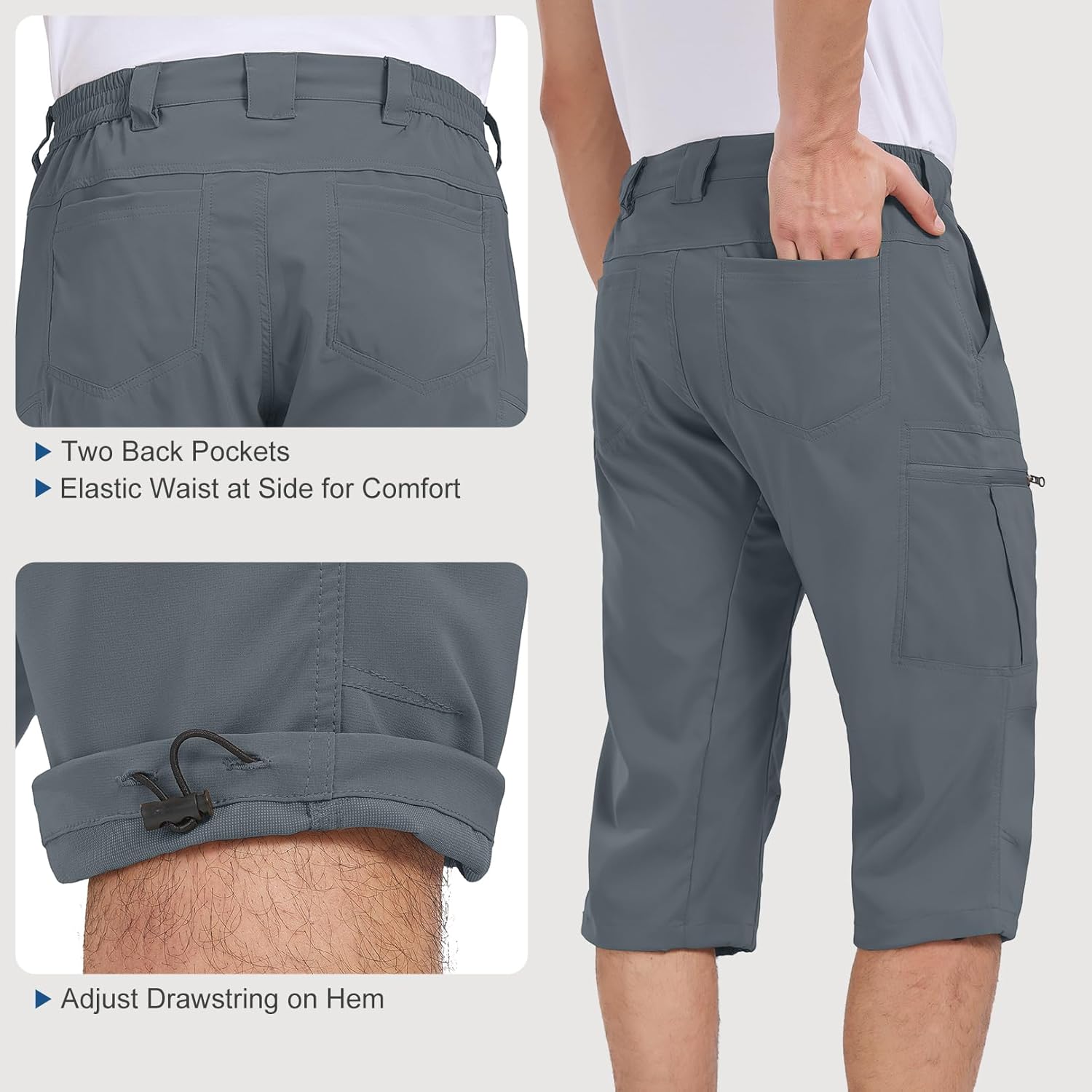 Men's Cargo Shorts Hiking Stretch Quick Dry Long Shorts 3/4 Capri Pants Lightweight Outdoor Golf Short Tactical Shorts for Men (6232 Grey 32) - Image 4