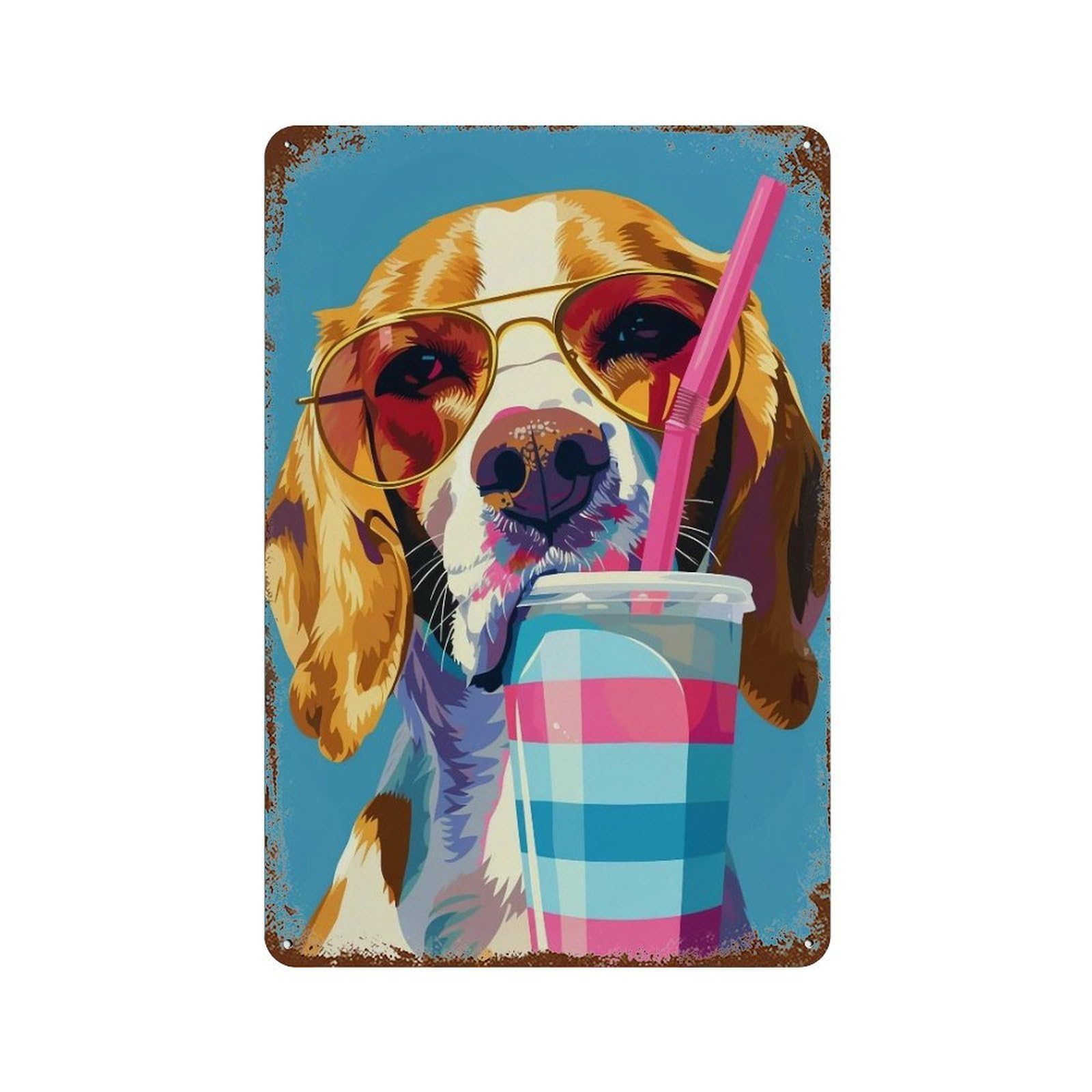 HDURYEYRYY Cool Beagle With Drink 01 Wall Retro Iron Vintage Art Metal Tin Sign Poster Modern Home Cofffee Club Art Bar Shop Decor 30x20cm
