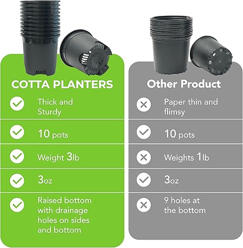 Miniatura 6 de Macetas de plástico con agujeros de drenaje, para plantas de interior o exterior, jardinería, paquete de 10