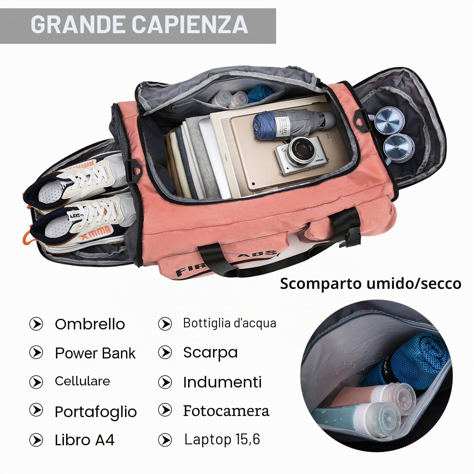Suweir Borsone Palestra, 65L Borsa da Viaggio con Scomparto per Scarpe e Tasca Bagnata