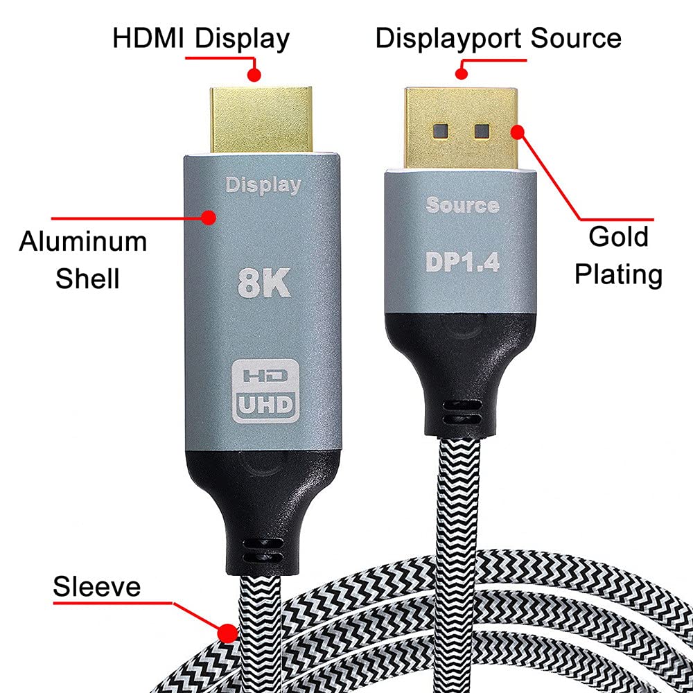 xiwai DisplayPort 1.4 Fuente a HDMI 2.0 Pantalla 8K UHD 4K DP a HDMI macho Monitor Cable Conector 1.8m 6ft