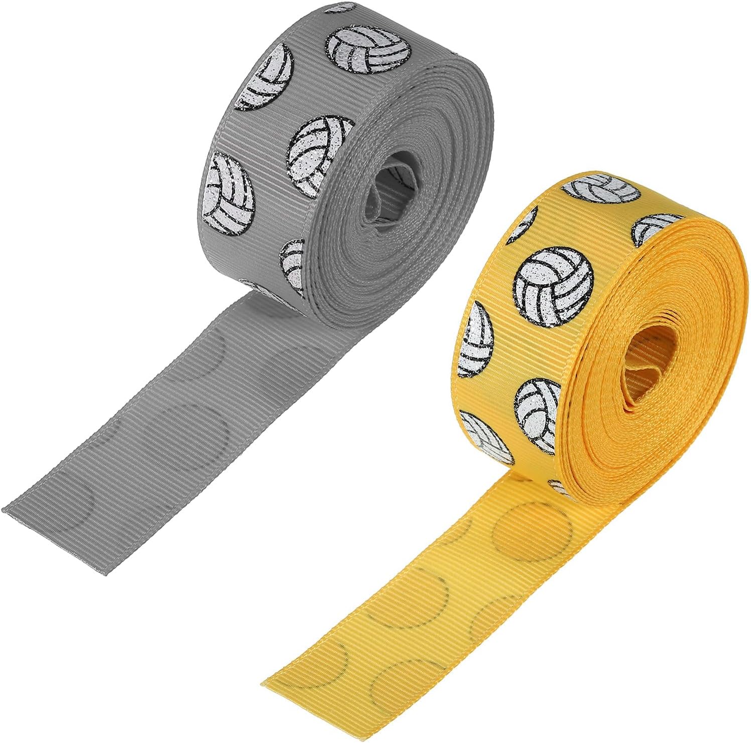 PATIKIL 7/8" x5Yard Volleyball Grosgrain Craft Ribbon, 2 Roll Polyester Burlap Ribbon for Christmas Wreaths Gift Wrapping Home Decor, Grey Yellow