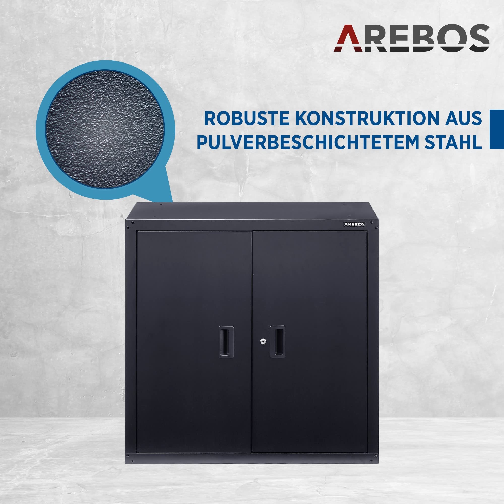Arebos Aktenschrank Büroschrank Lagerschrank Materialschrank Stahlschrank | Höhenverstellbarer Einlegeboden | 90x90x40cm
