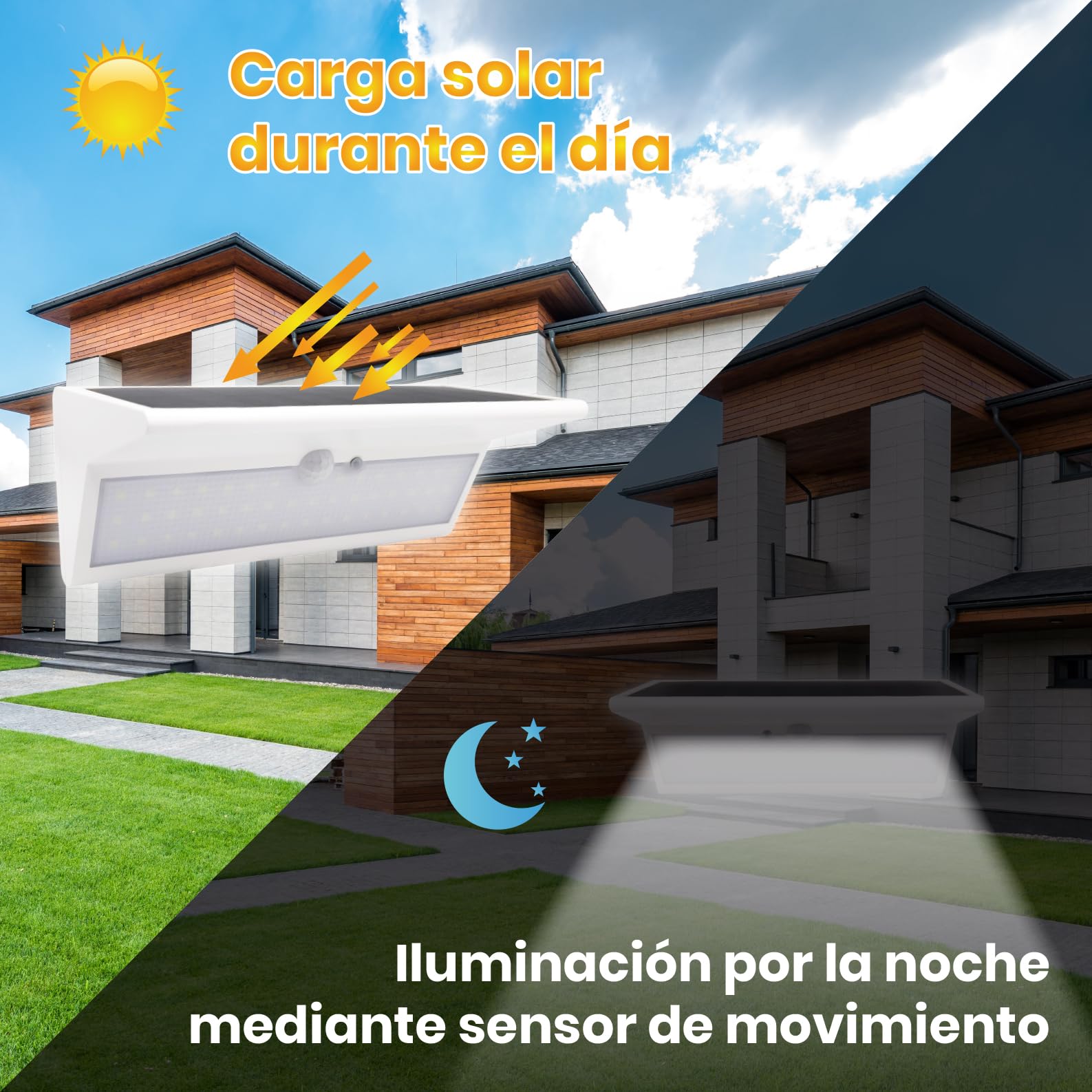 LED ATOMANT 4x Aplique LED Solar 46 LEDs IP65 800lm 4 Modos con Sensor | Luz de seguridad, 4 modos de iluminacion
