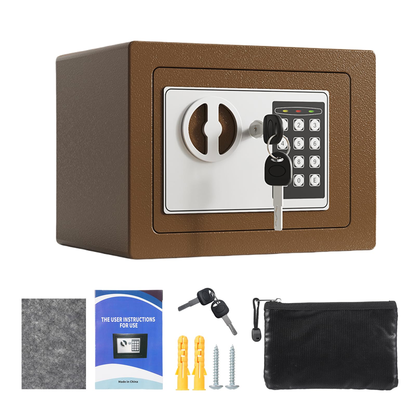 Mini Caja Fuerte de Metal Ignífuga, Cajas Fuertes para el Hogar, Caja Impermeable Ignífuga, con Teclado y 2 Llaves de Repuesto, Seguridad Digital para Dinero, Joyas, Documentos de (Café Oro)