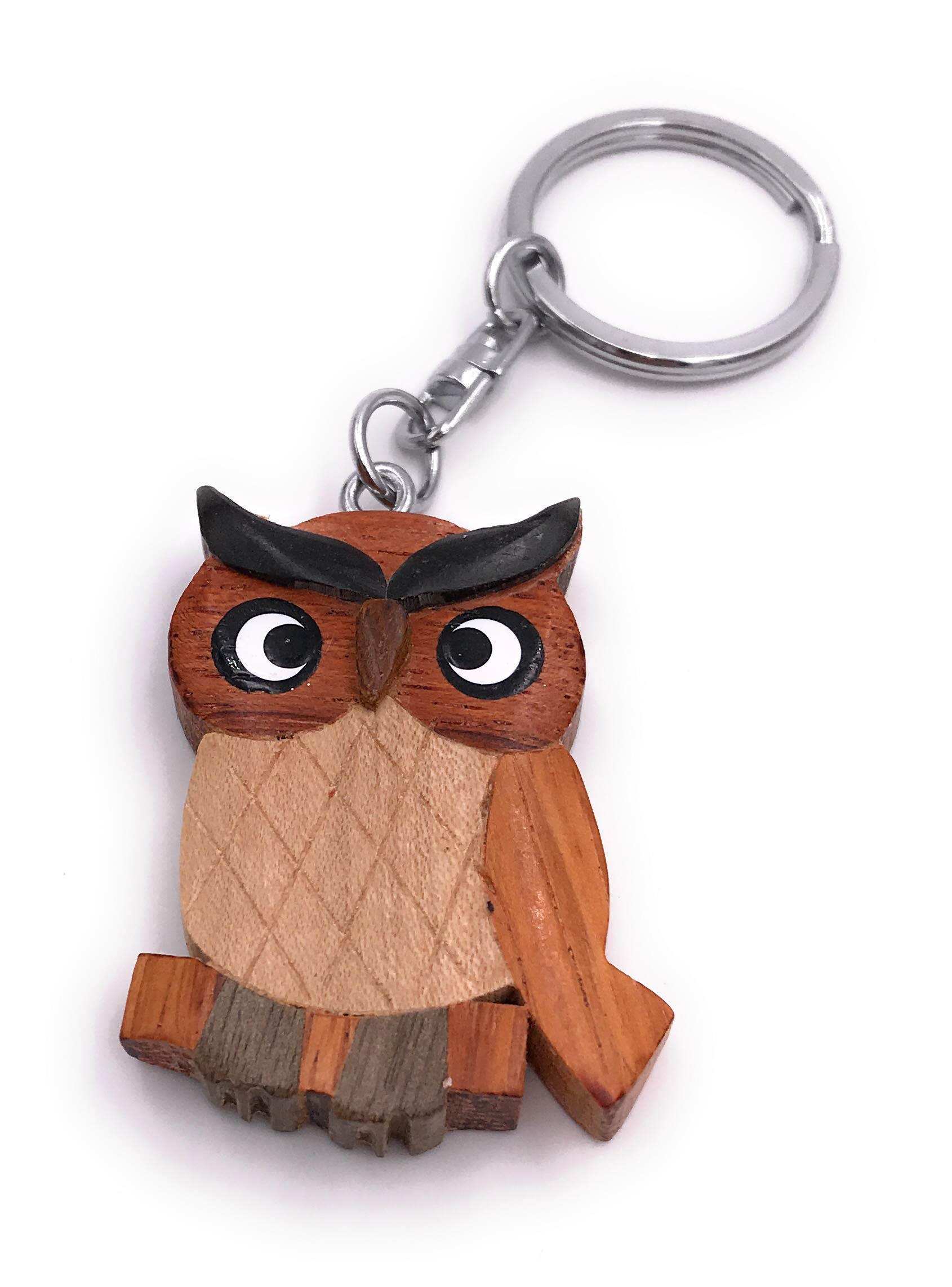 Onwomania Different Wooden Owl Bird Animal Forest Branch Pendant Charm Keychain