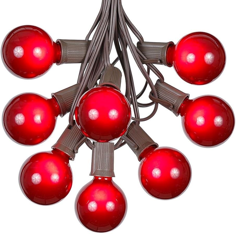 G50 Patio String Lights with 25 Red Globe Bulbs Outdoor String Lights