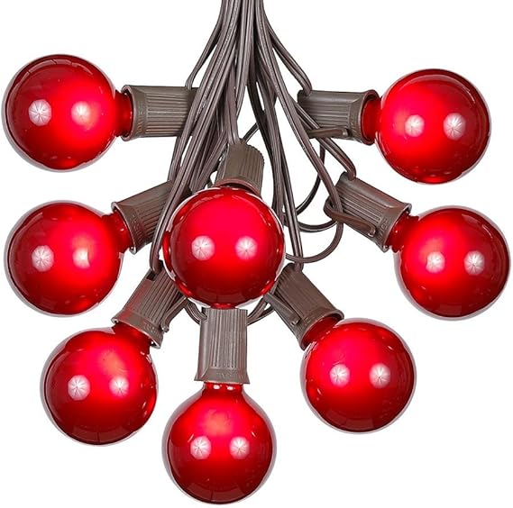 G50 Patio String Lights with 25 Red Globe Bulbs Outdoor String Lights