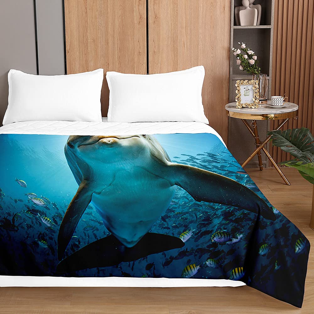 Couvre-lit matelassé dauphin 150x200cm en microfibre douce imprimée 3D